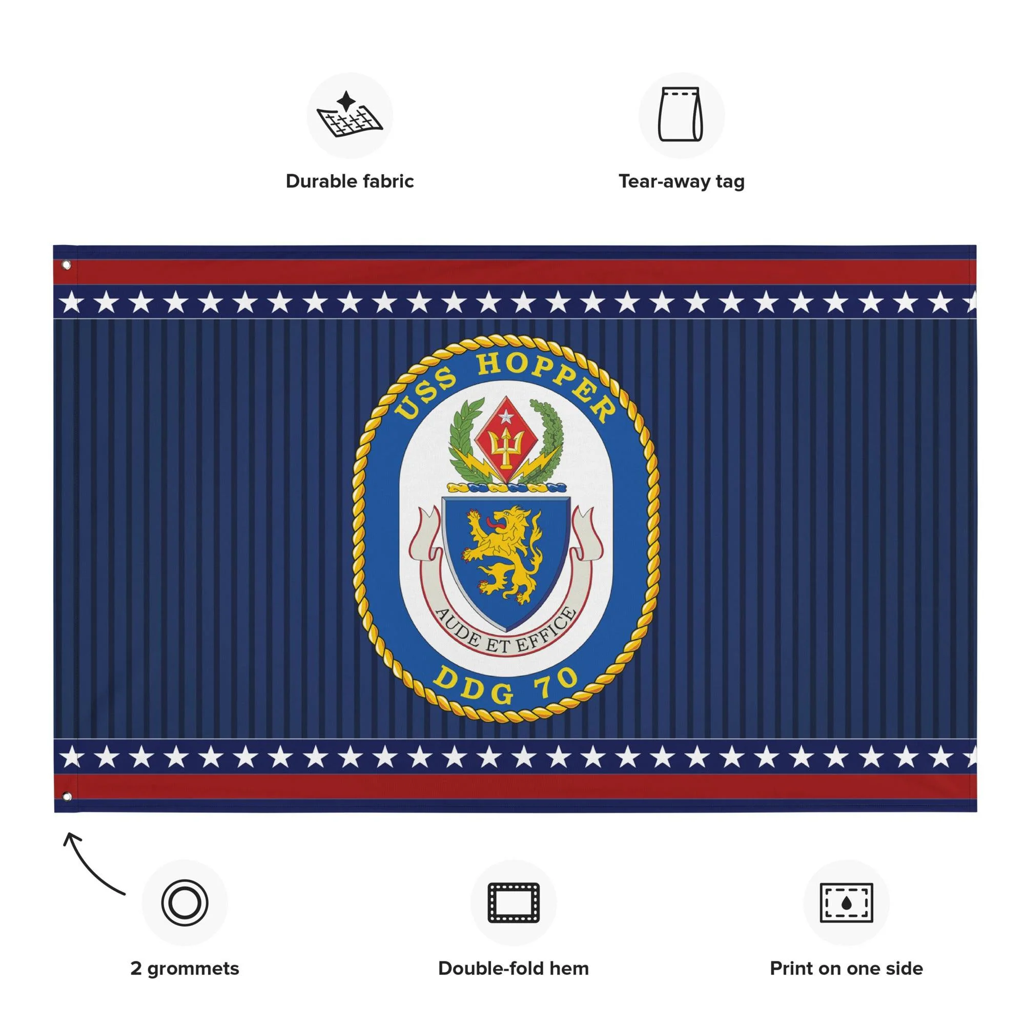 Patriotic USS Hopper (DDG-70) Ship's Crest Wall Flag - Image 2