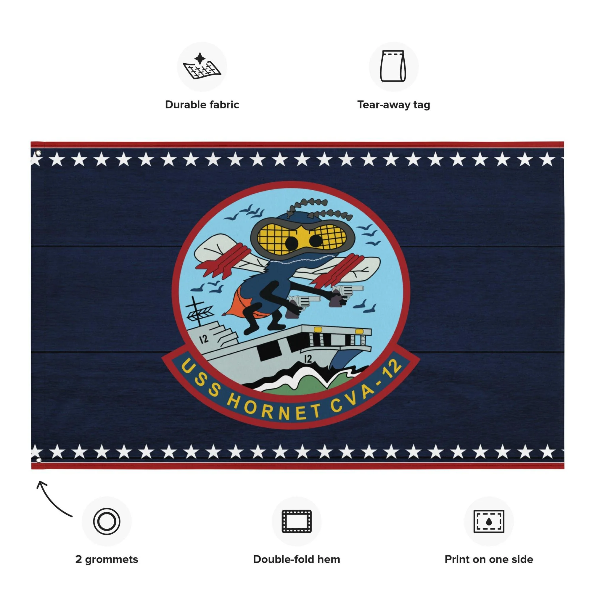 Patriotic USS Hornet (CVA-12) Ship's Crest Emblem Wall Flag - Image 2