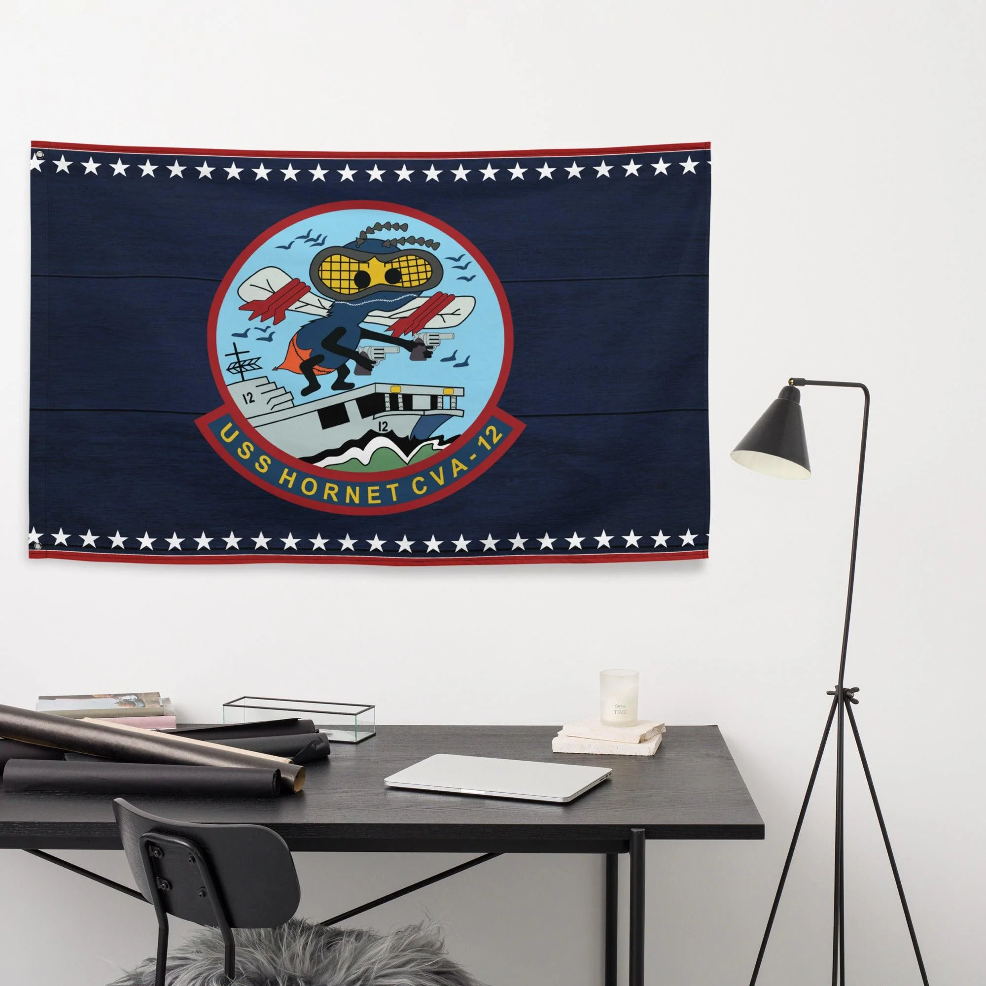Patriotic USS Hornet (CVA-12) Ship's Crest Emblem Wall Flag - Image 4