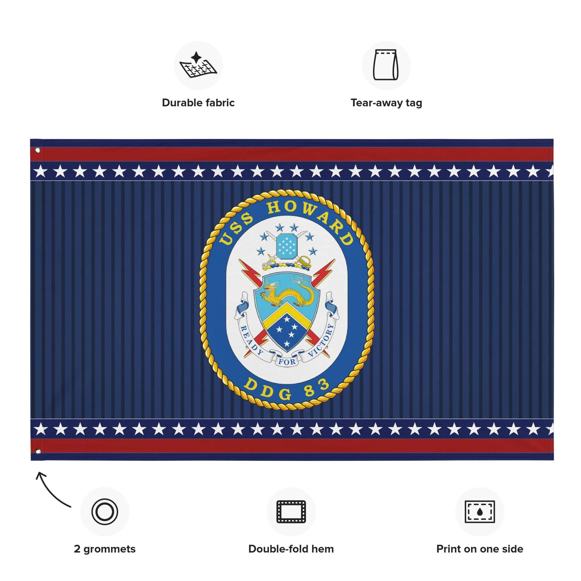 Patriotic USS Howard (DDG-83) Ship's Crest Wall Flag - Image 2