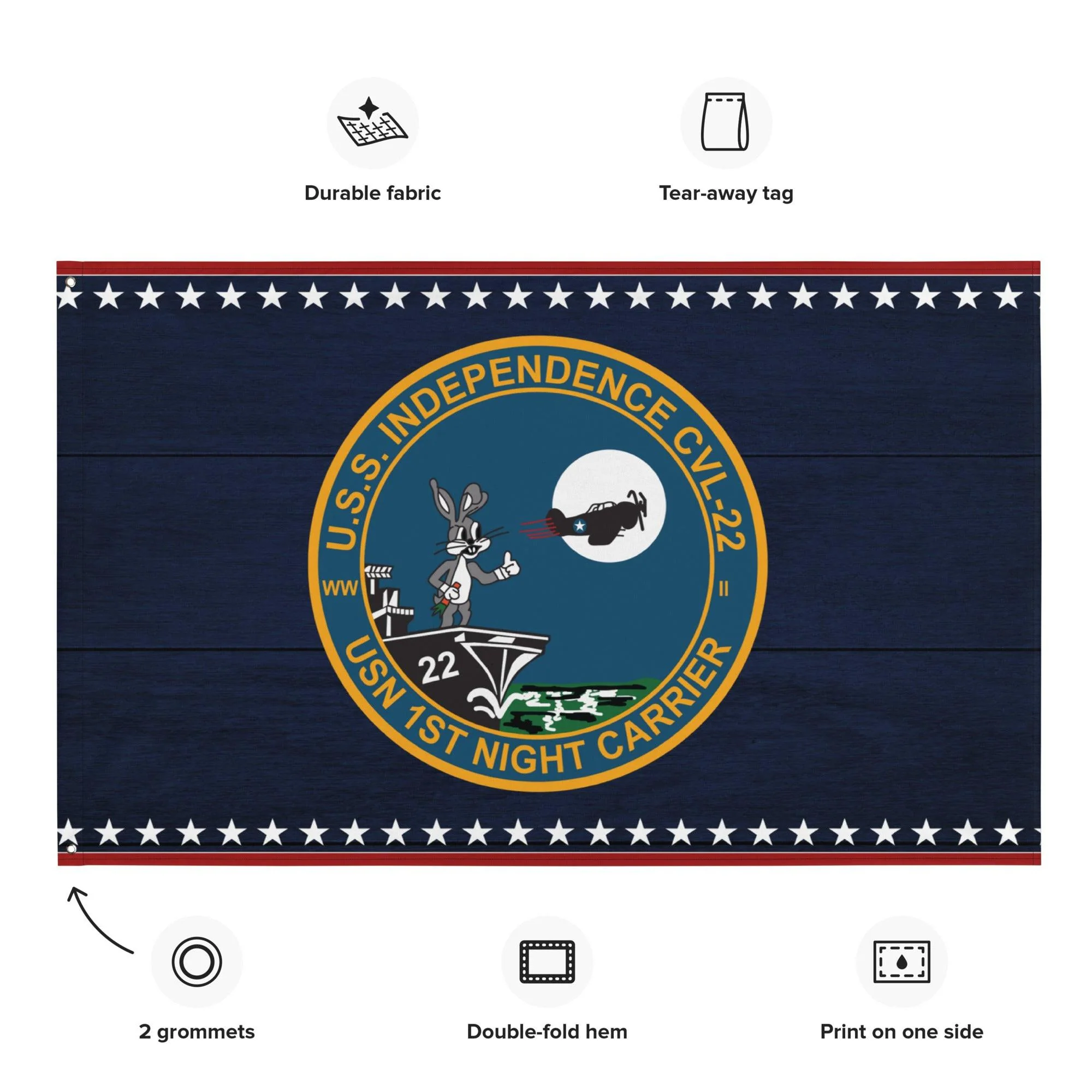 Patriotic USS Independence (CVL-22) Ship's Crest Emblem Wall Flag - Image 2