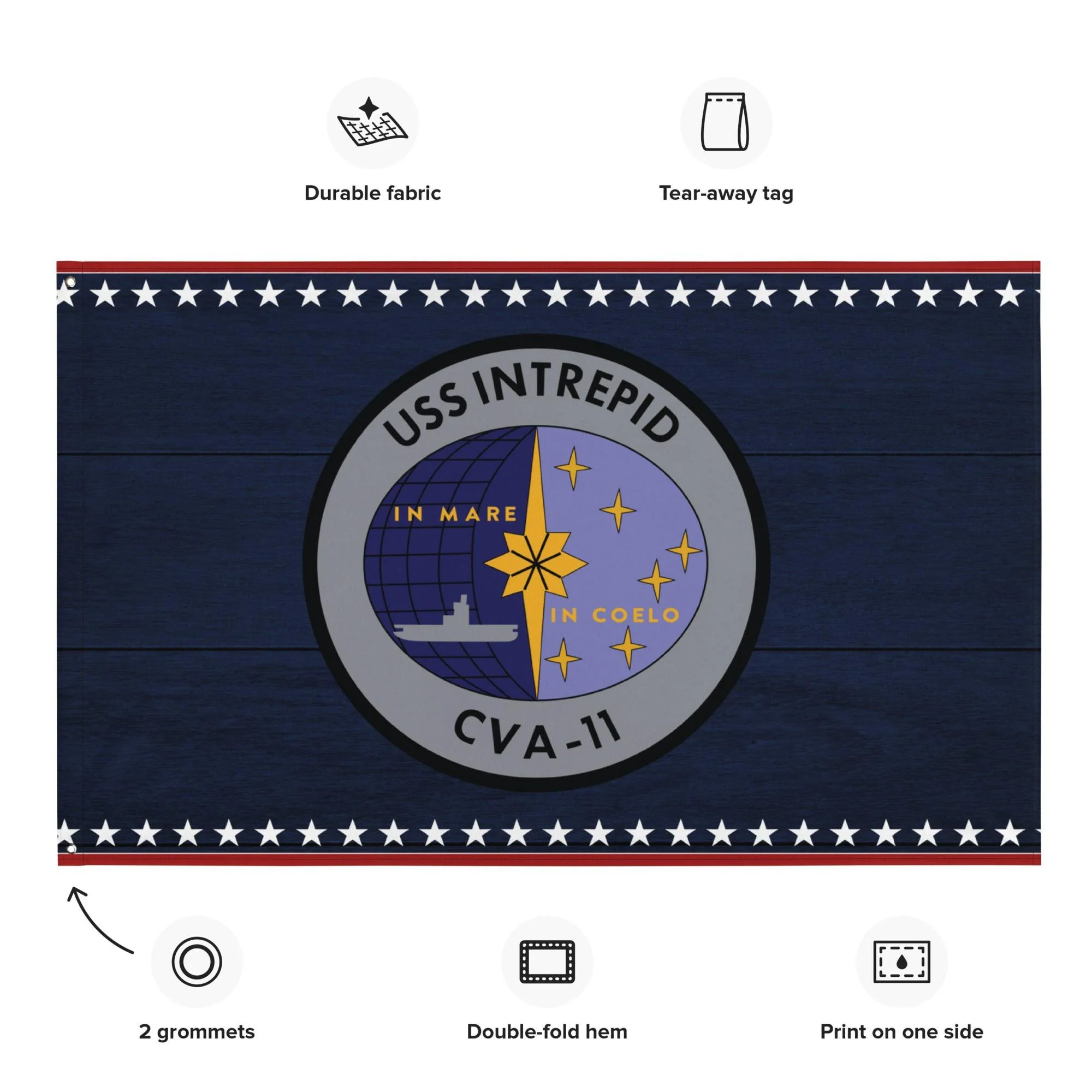 Patriotic USS Intrepid (CVA-11) Ship's Crest Emblem Wall Flag - Image 2