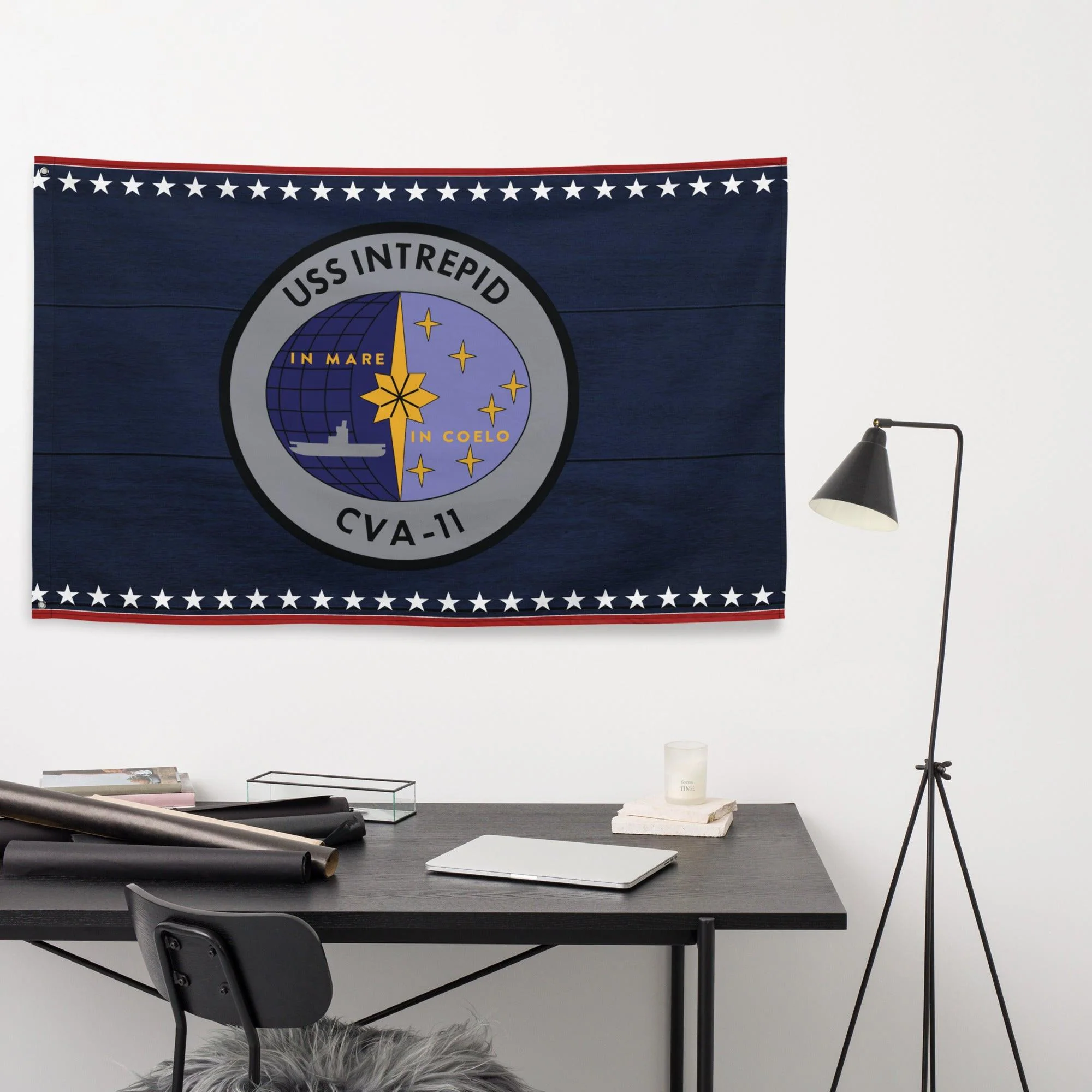 Patriotic USS Intrepid (CVA-11) Ship's Crest Emblem Wall Flag - Image 3