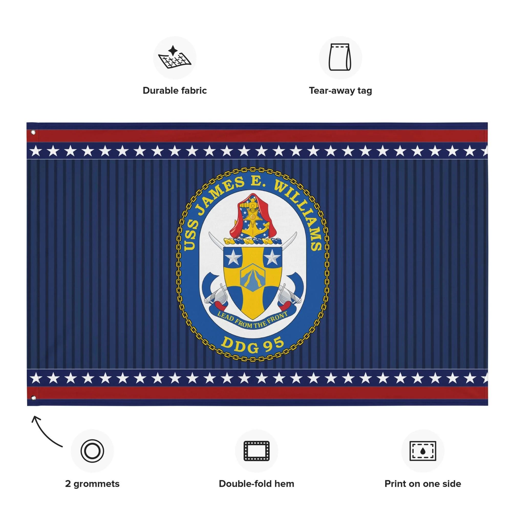 Patriotic USS James E. Williams (DDG-95) Ship's Crest Wall Flag - Image 2