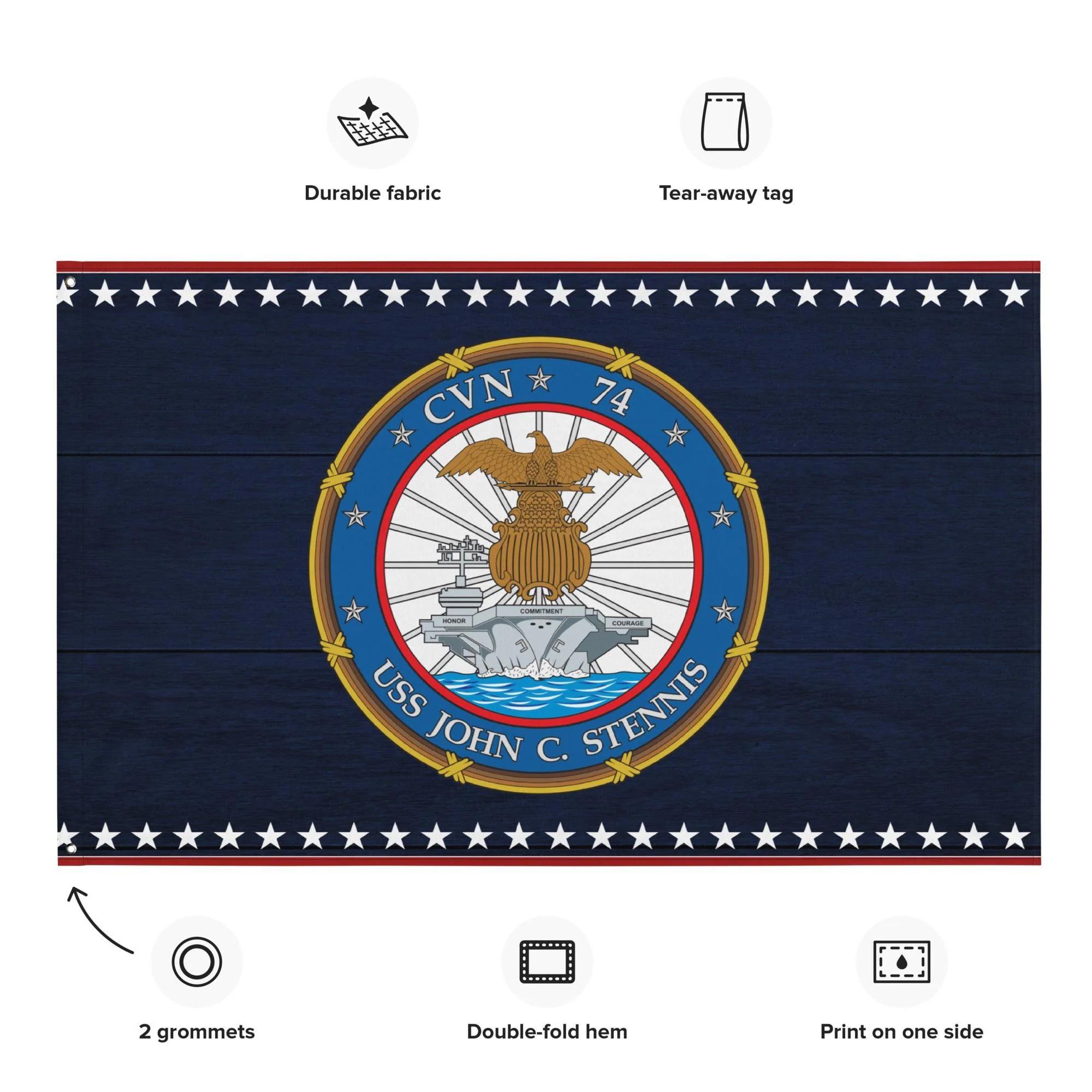 Patriotic USS John C. Stennis (CVN-74) Ship's Crest Emblem Wall Flag - Image 2