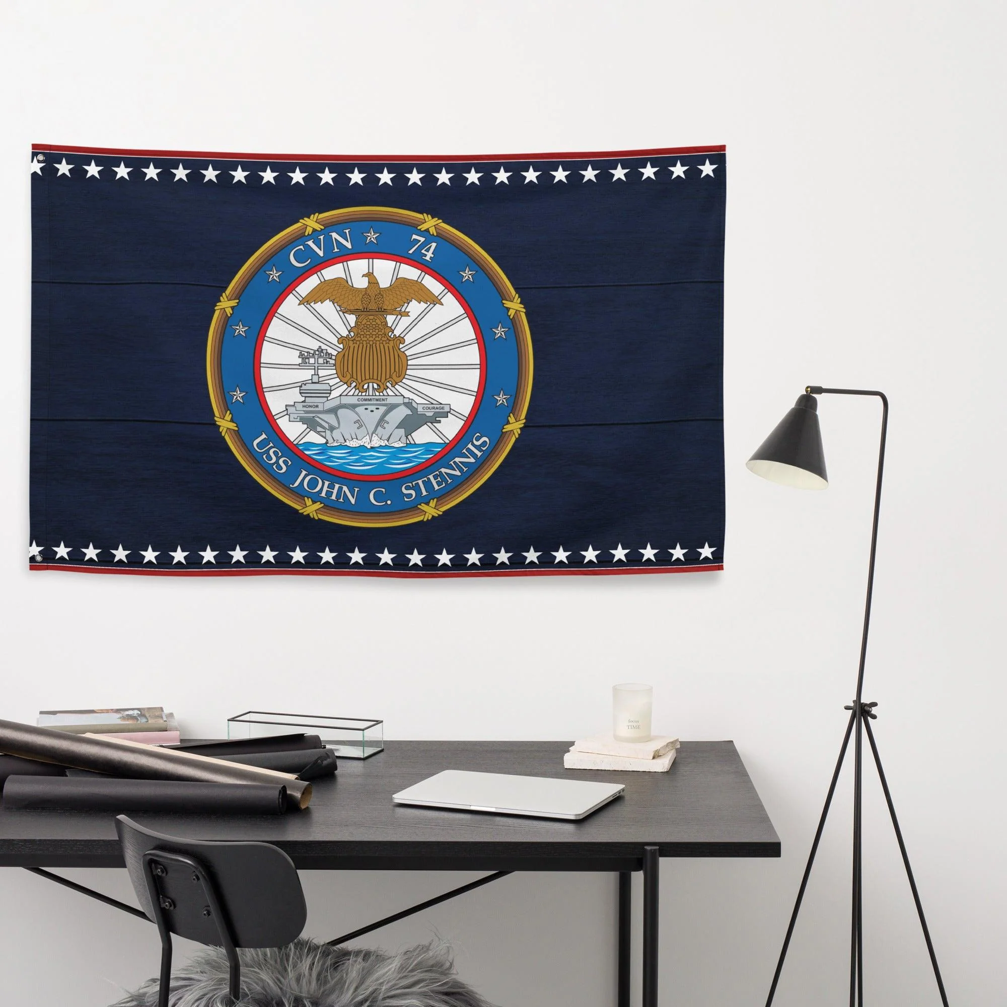 Patriotic USS John C. Stennis (CVN-74) Ship's Crest Emblem Wall Flag - Image 3