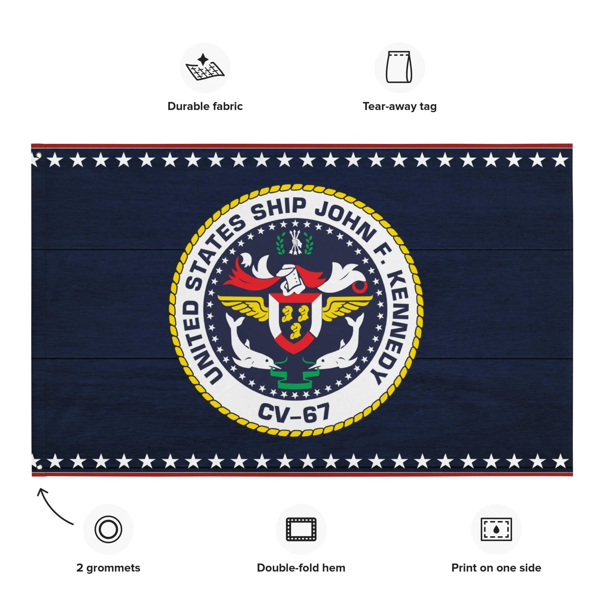 Patriotic USS John F. Kennedy (CV-67) Ship's Crest Emblem Wall Flag - Image 2