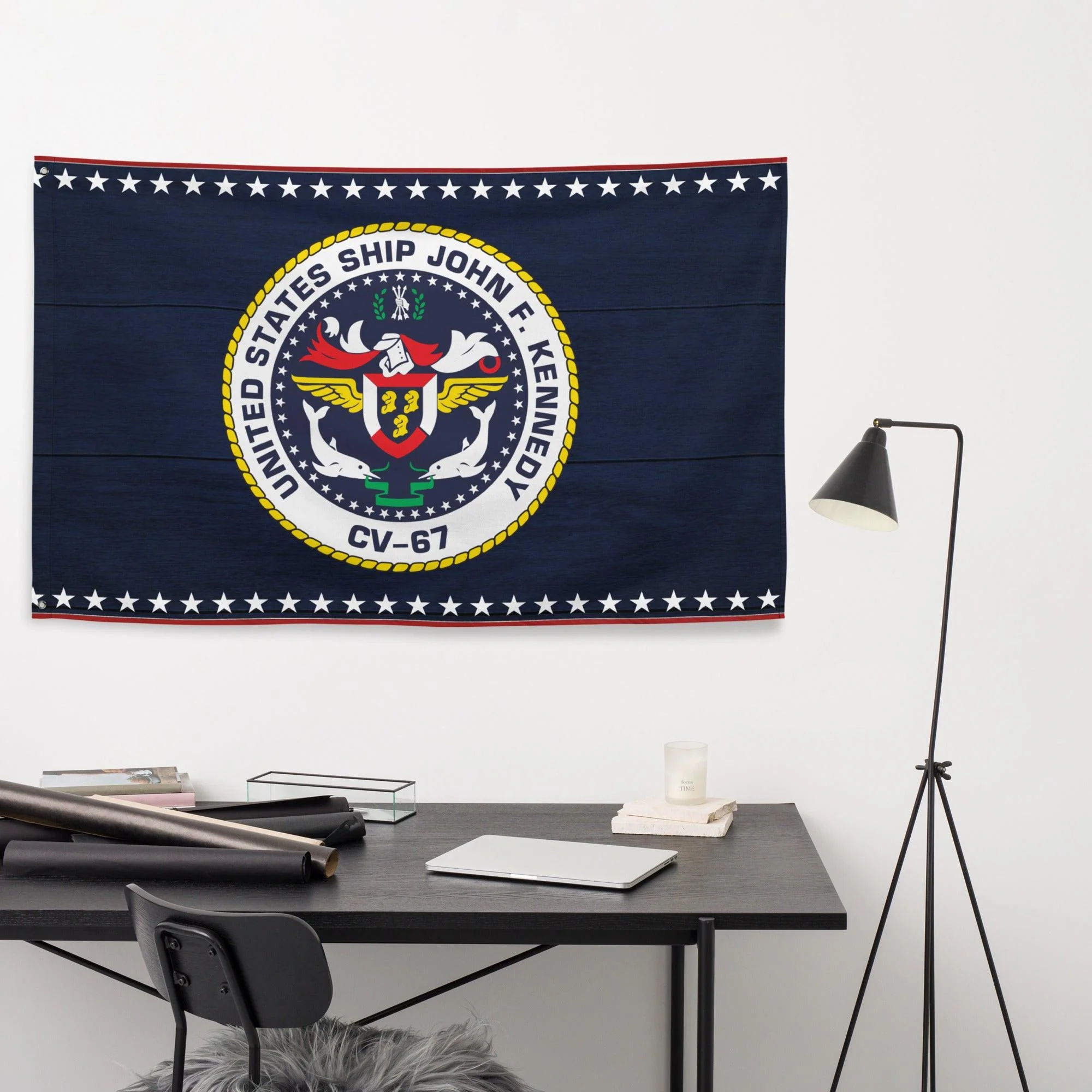 Patriotic USS John F. Kennedy (CV-67) Ship's Crest Emblem Wall Flag - Image 3