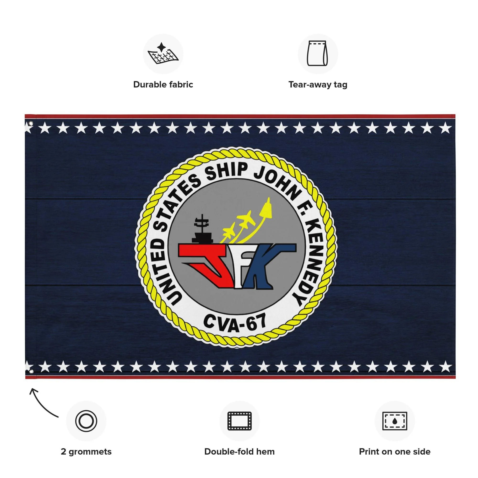 Patriotic USS John F. Kennedy (CVA-67) Ship's Crest Emblem Wall Flag - Image 2
