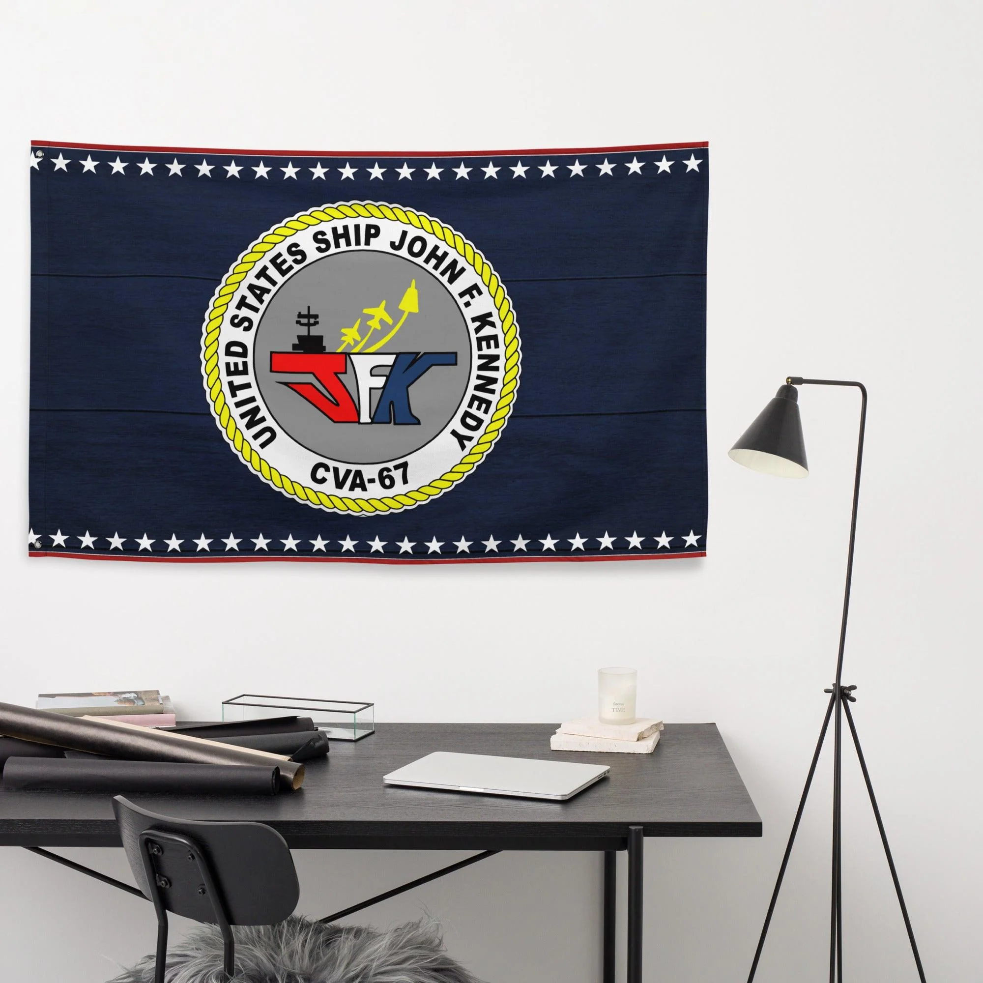 Patriotic USS John F. Kennedy (CVA-67) Ship's Crest Emblem Wall Flag - Image 3