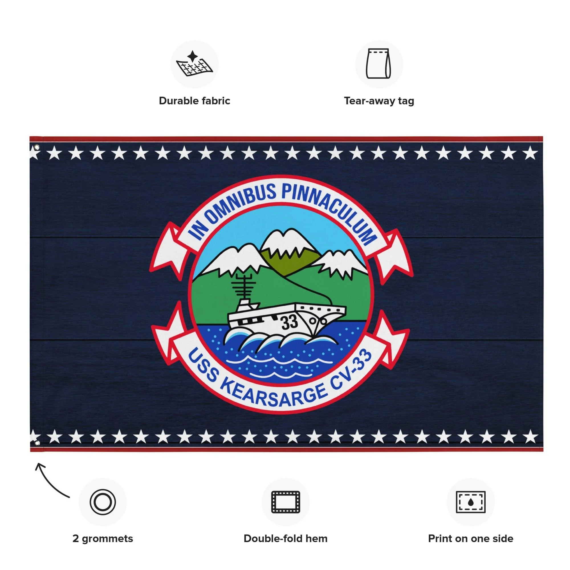 Patriotic USS Kearsarge (CV-33) Ship's Crest Emblem Wall Flag - Image 2