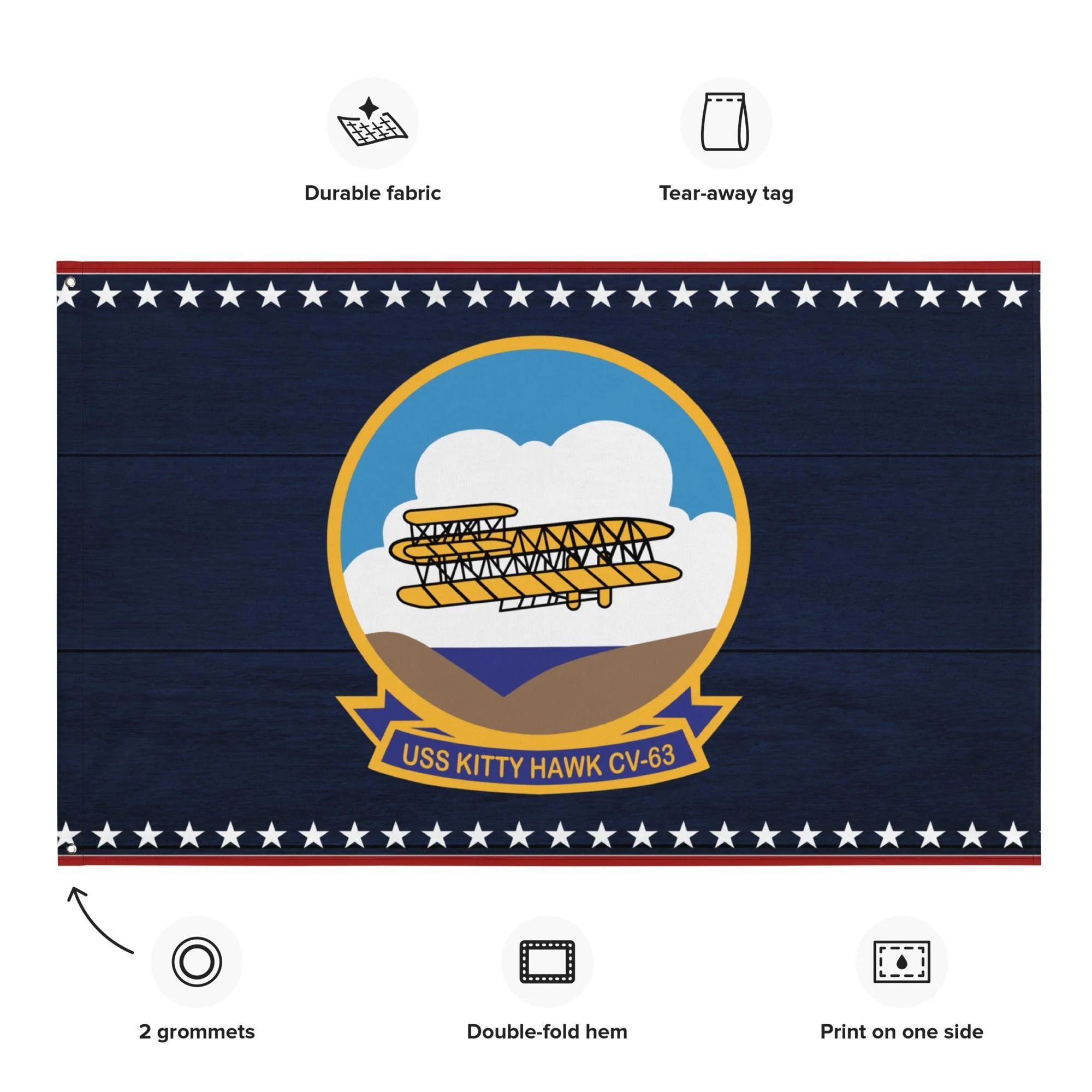 Patriotic USS Kitty Hawk (CV-63) Ship's Crest Emblem Wall Flag - Image 2