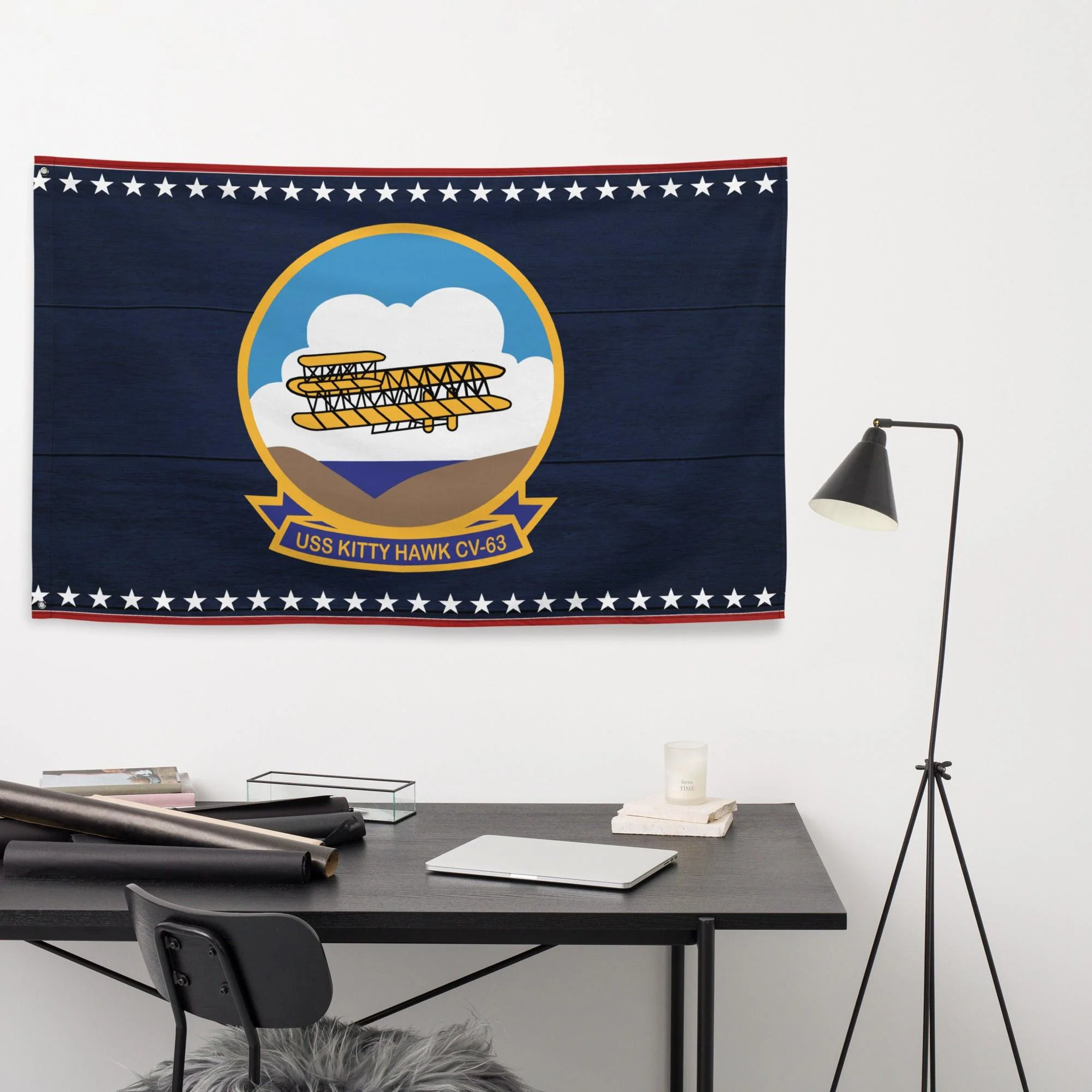 Patriotic USS Kitty Hawk (CV-63) Ship's Crest Emblem Wall Flag - Image 3