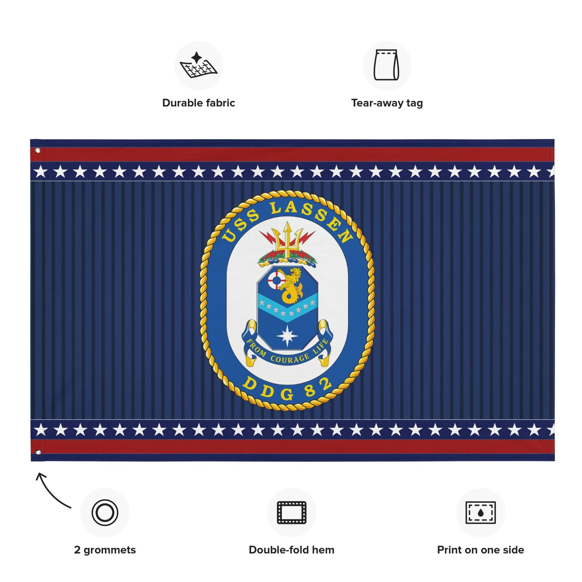 Patriotic USS Lassen (DDG-82) Ship's Crest Wall Flag - Image 2