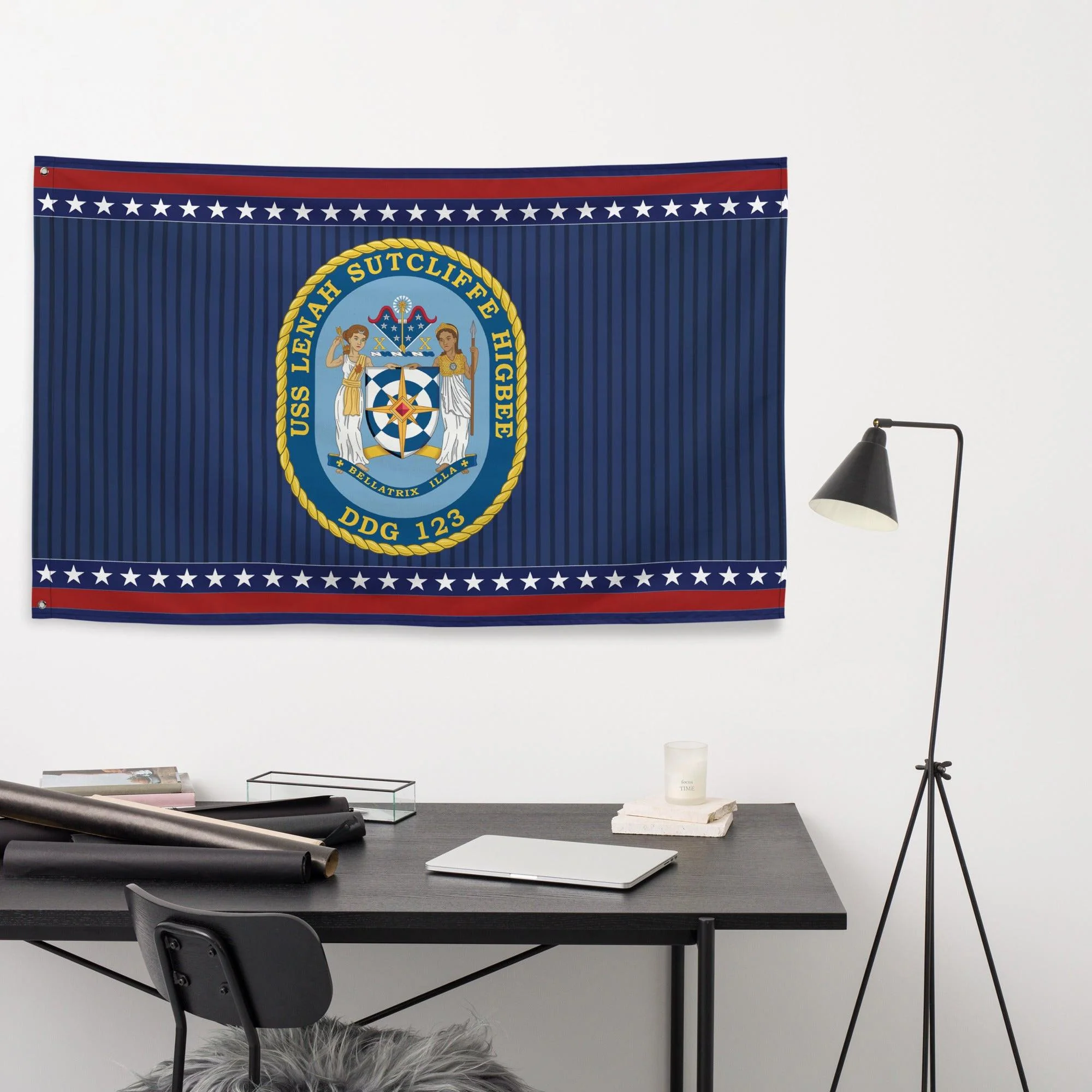 Patriotic USS Lenah Sutcliffe Higbee (DDG-123) Ship's Crest Wall Flag - Image 3