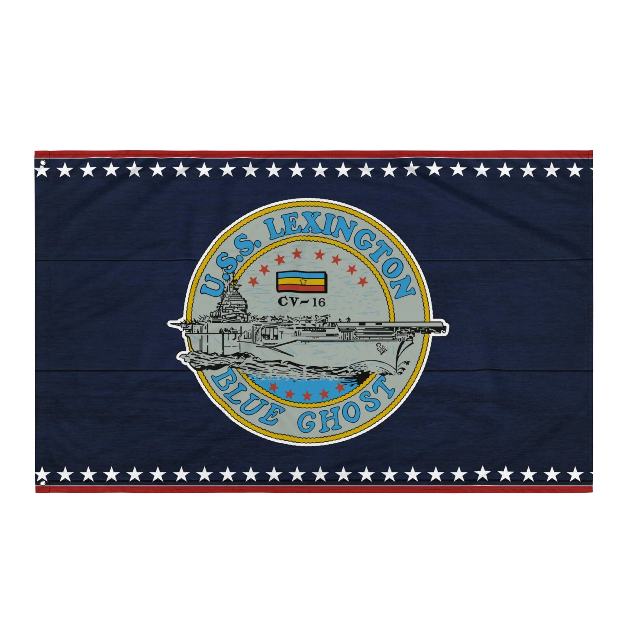 Patriotic USS Lexington (CV-16) Ship's Crest Emblem Wall Flag