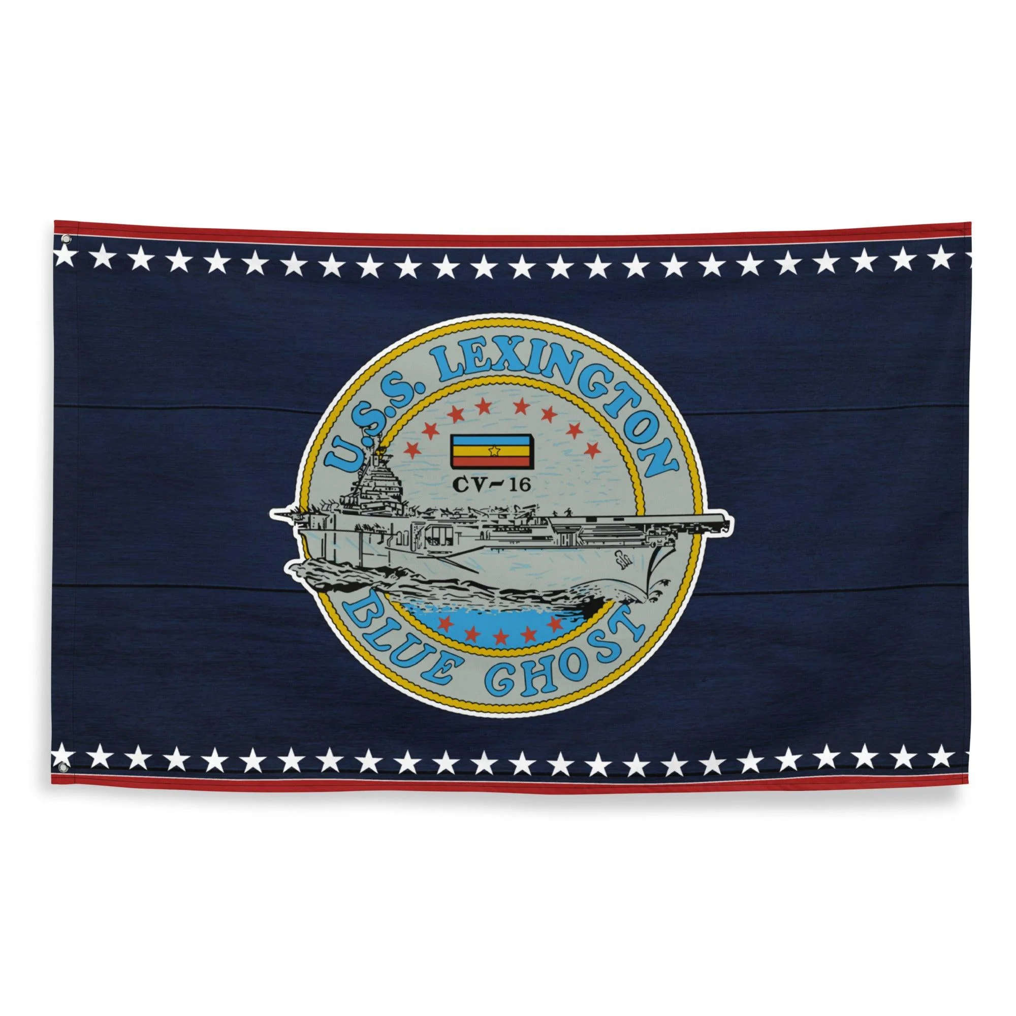 Patriotic USS Lexington (CV-16) Ship's Crest Emblem Wall Flag - Image 4