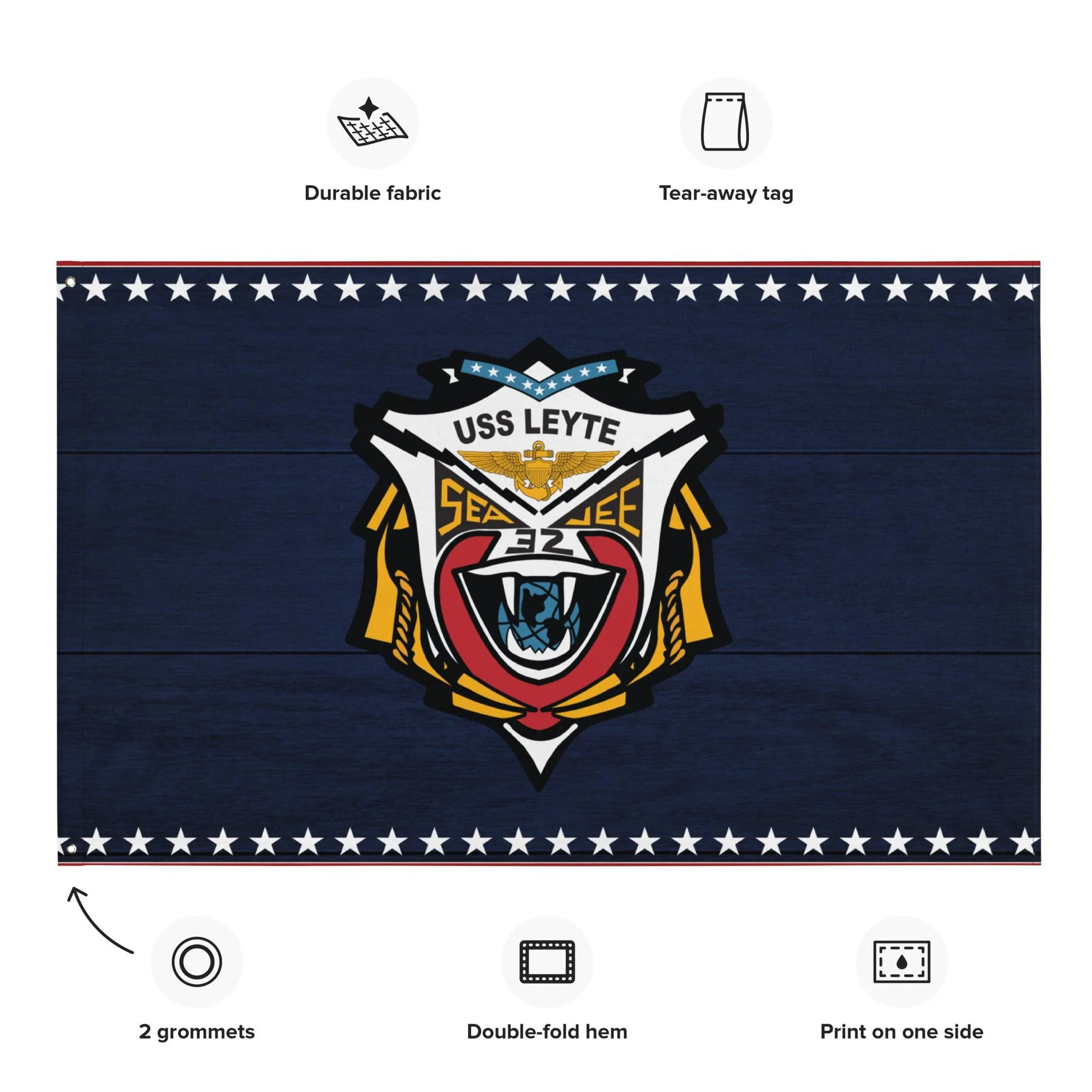 Patriotic USS Leyte (CV-32) Ship's Crest Emblem Wall Flag - Image 2