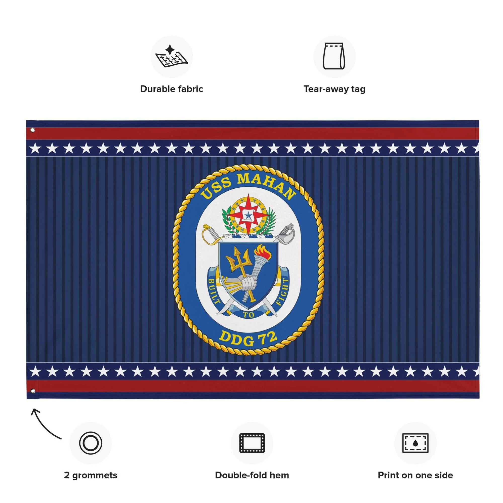 Patriotic USS Mahan (DDG-72) Ship's Crest Wall Flag - Image 2