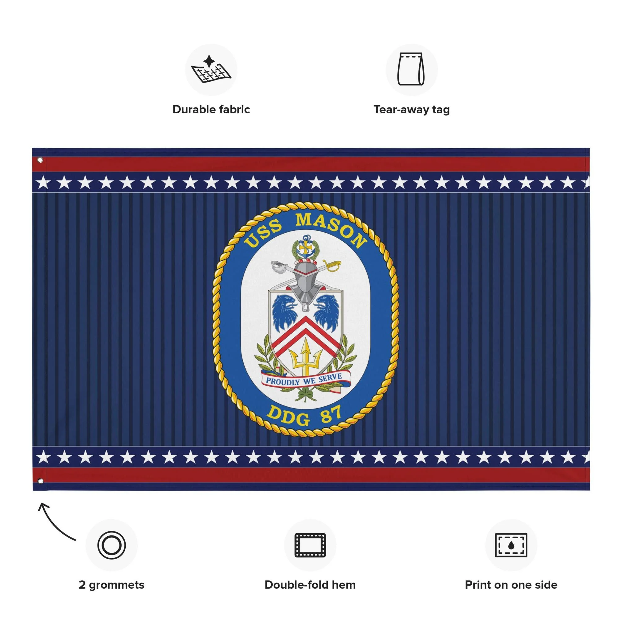 Patriotic USS Mason (DDG-87) Ship's Crest Wall Flag - Image 2