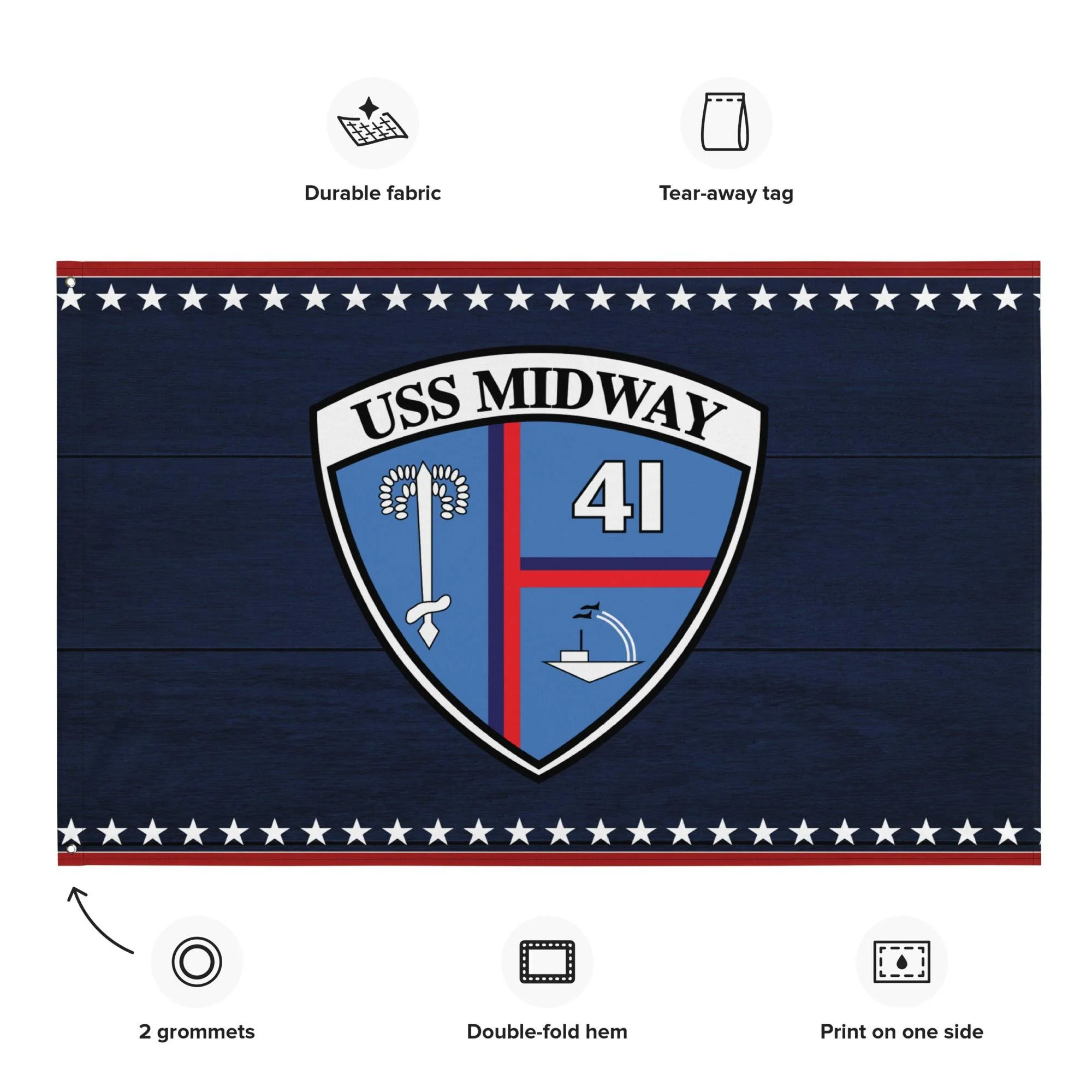 Patriotic USS Midway (CV-41) Ship's Crest Emblem Wall Flag - Image 2