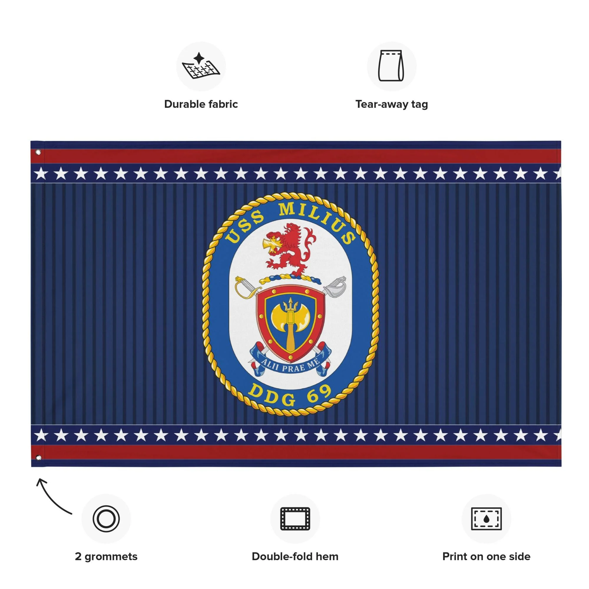 Patriotic USS Milius (DDG-69) Ship's Crest Wall Flag - Image 2