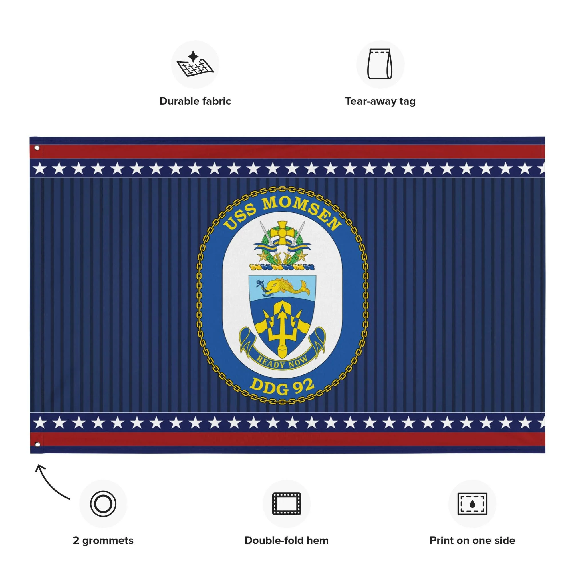 Patriotic USS Momsen (DDG-92) Ship's Crest Wall Flag - Image 2