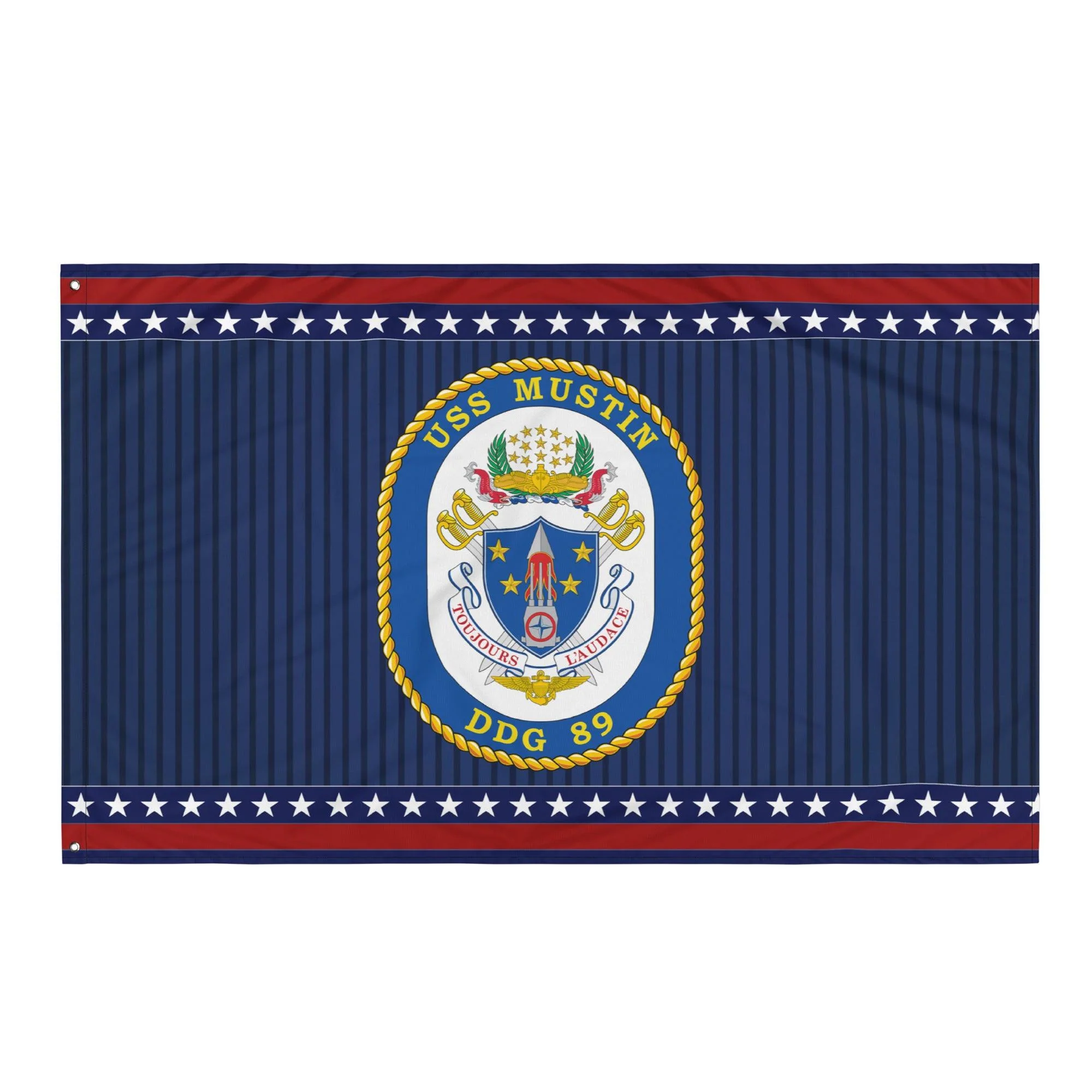 Patriotic USS Mustin (DDG-89) Ship's Crest Wall Flag