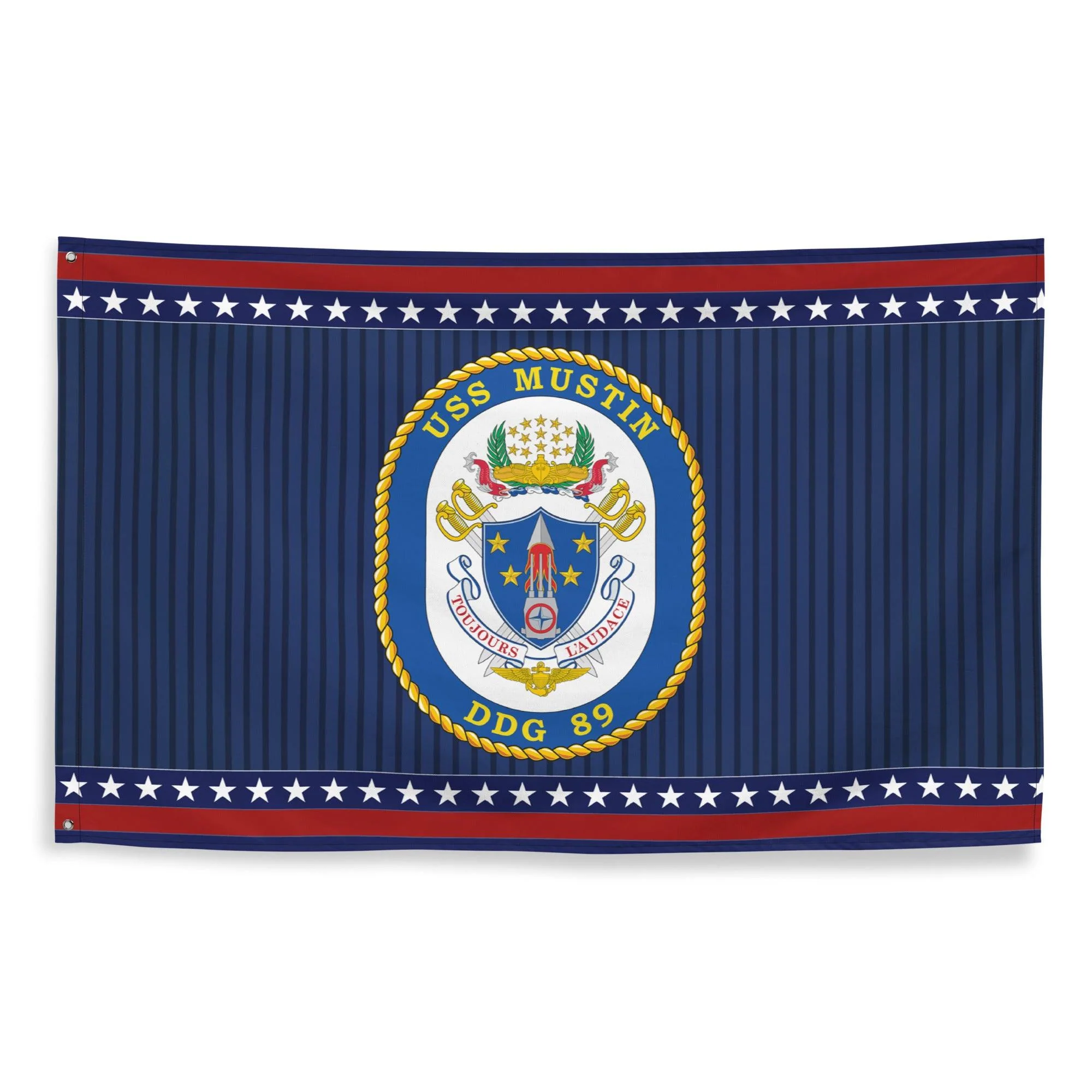 Patriotic USS Mustin (DDG-89) Ship's Crest Wall Flag - Image 4