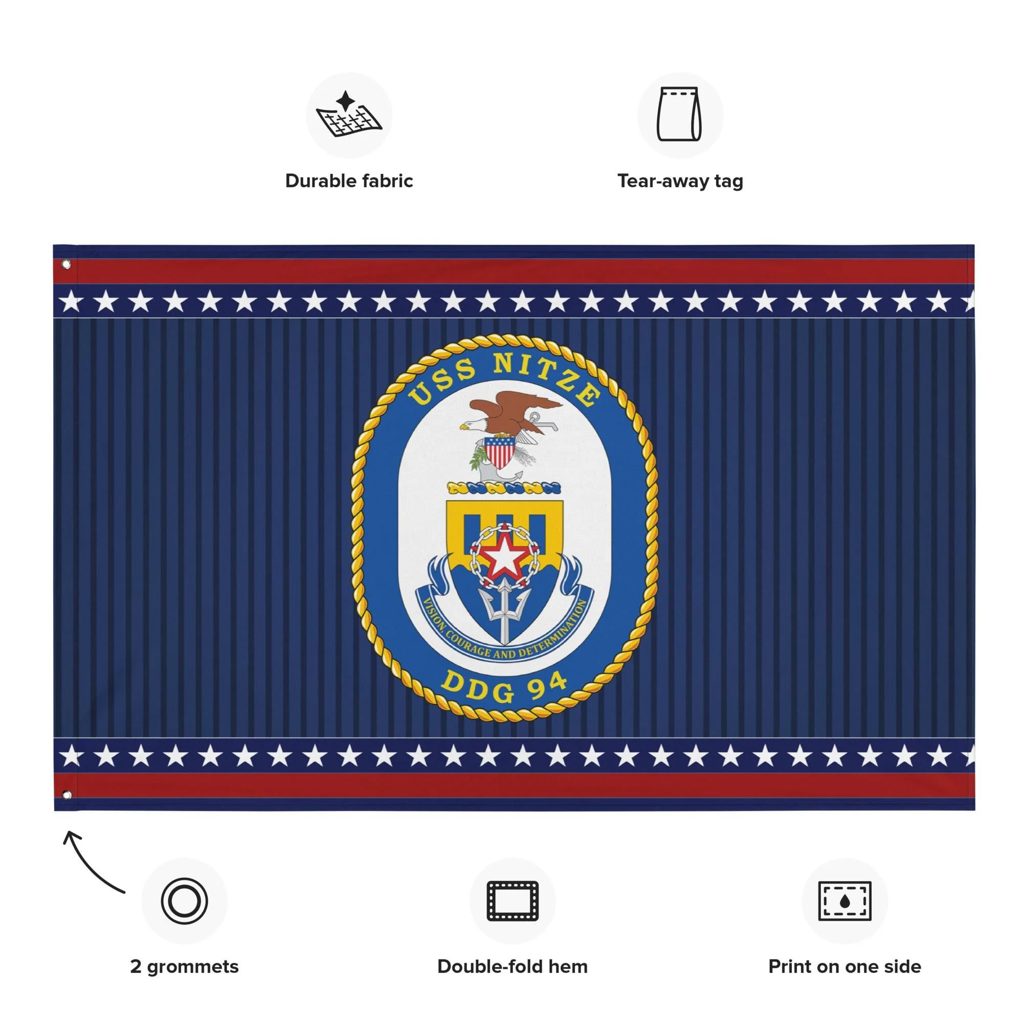 Patriotic USS Nitze (DDG-94) Ship's Crest Wall Flag - Image 2
