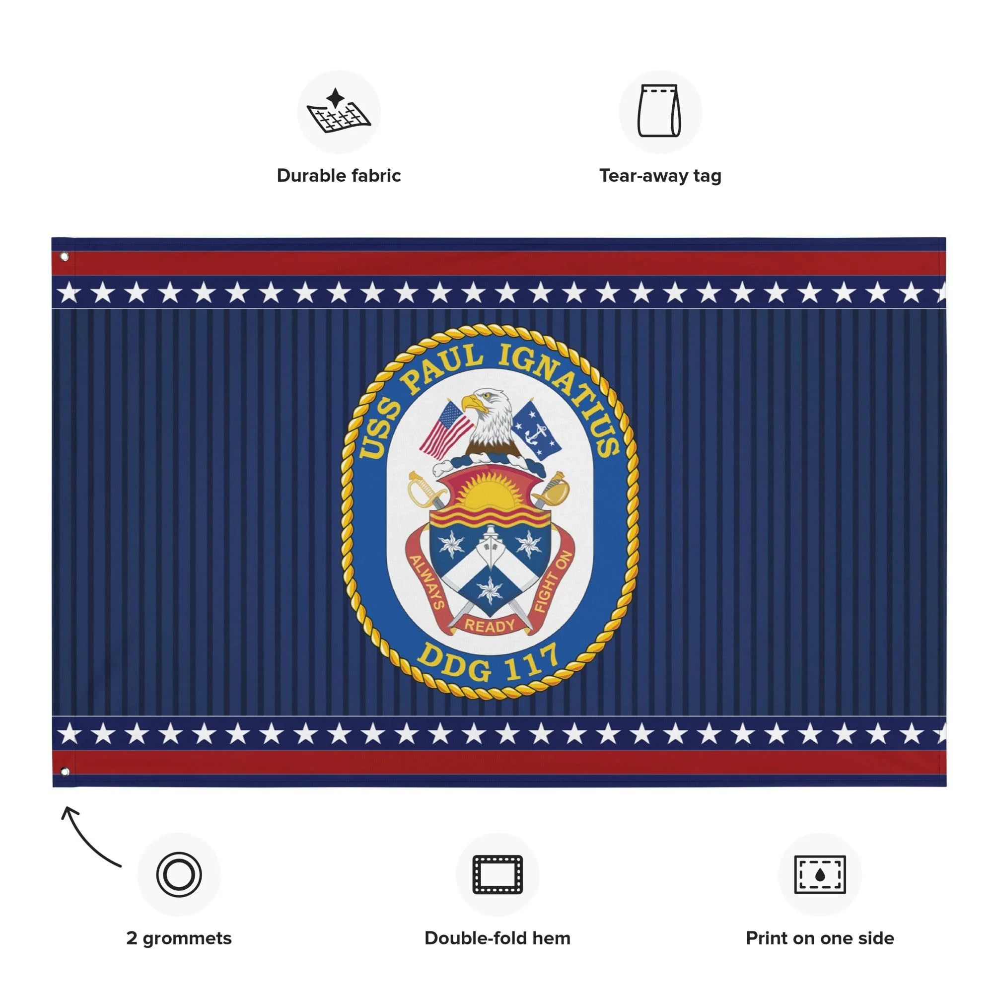 Patriotic USS Paul Ignatius (DDG-117) Ship's Crest Wall Flag - Image 2