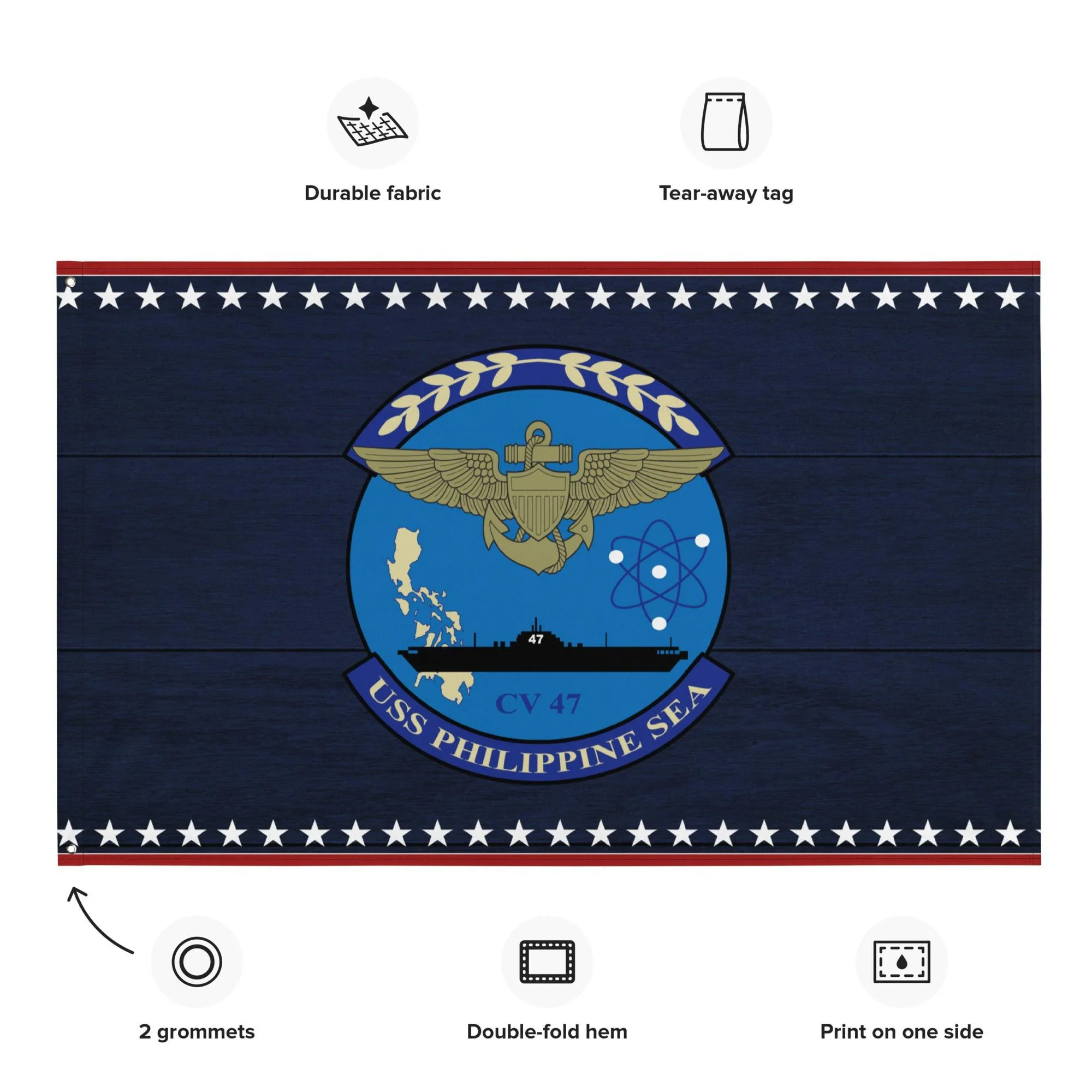 Patriotic USS Philippine Sea (CV-47) Aircraft Carrier Flag - Image 2