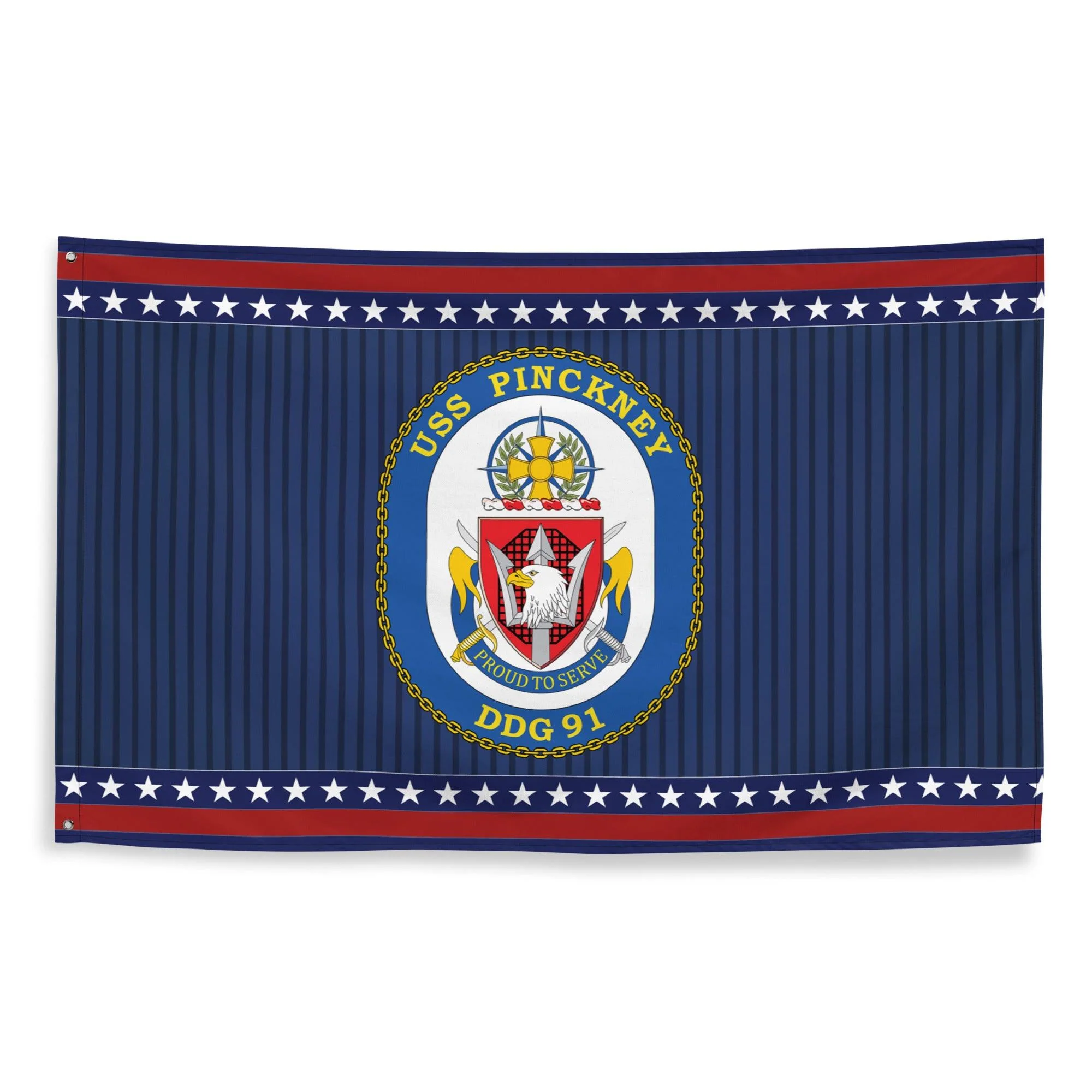 Patriotic USS Pinckney (DDG-91) Ship's Crest Wall Flag - Image 4