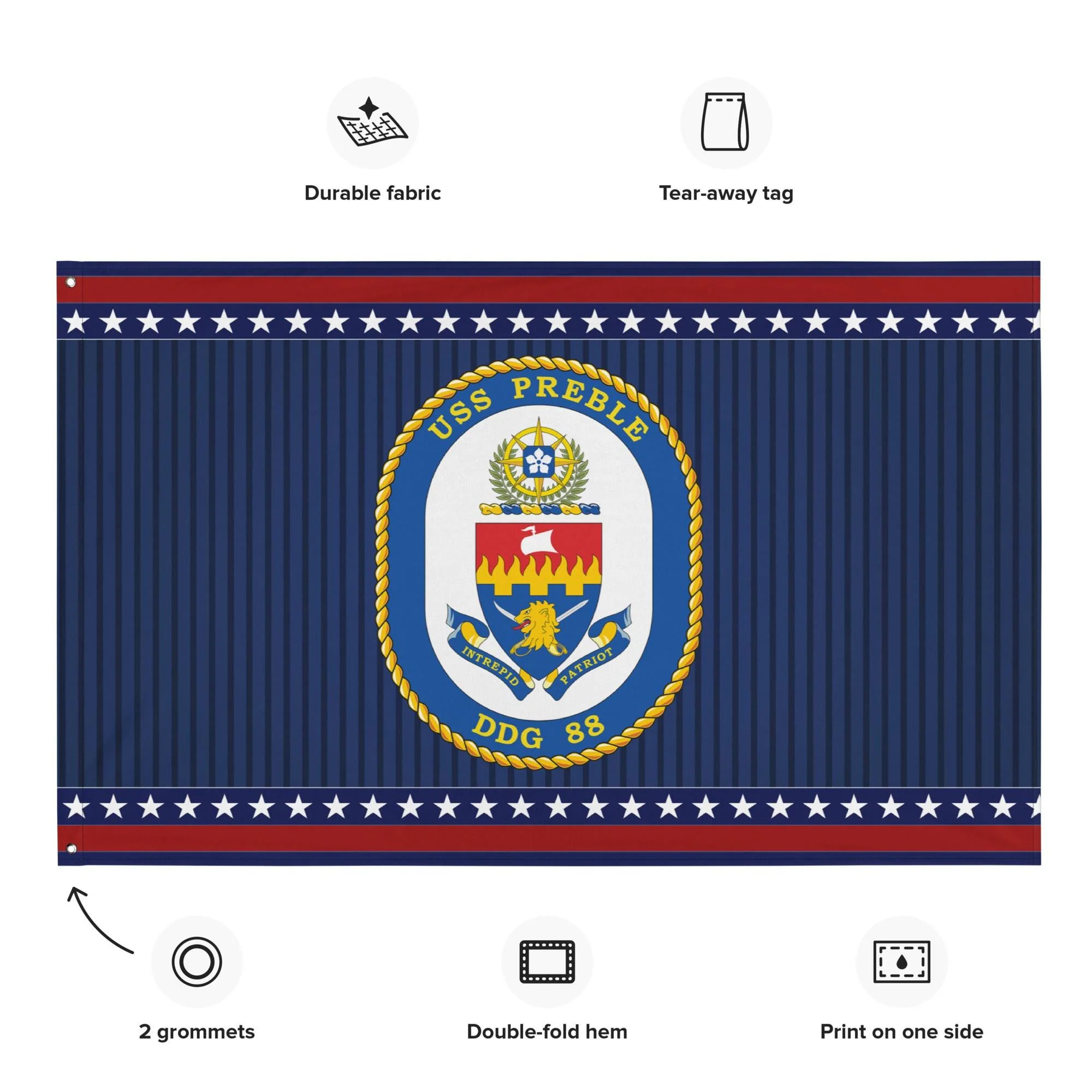 Patriotic USS Preble (DDG-88) Ship's Crest Wall Flag - Image 2