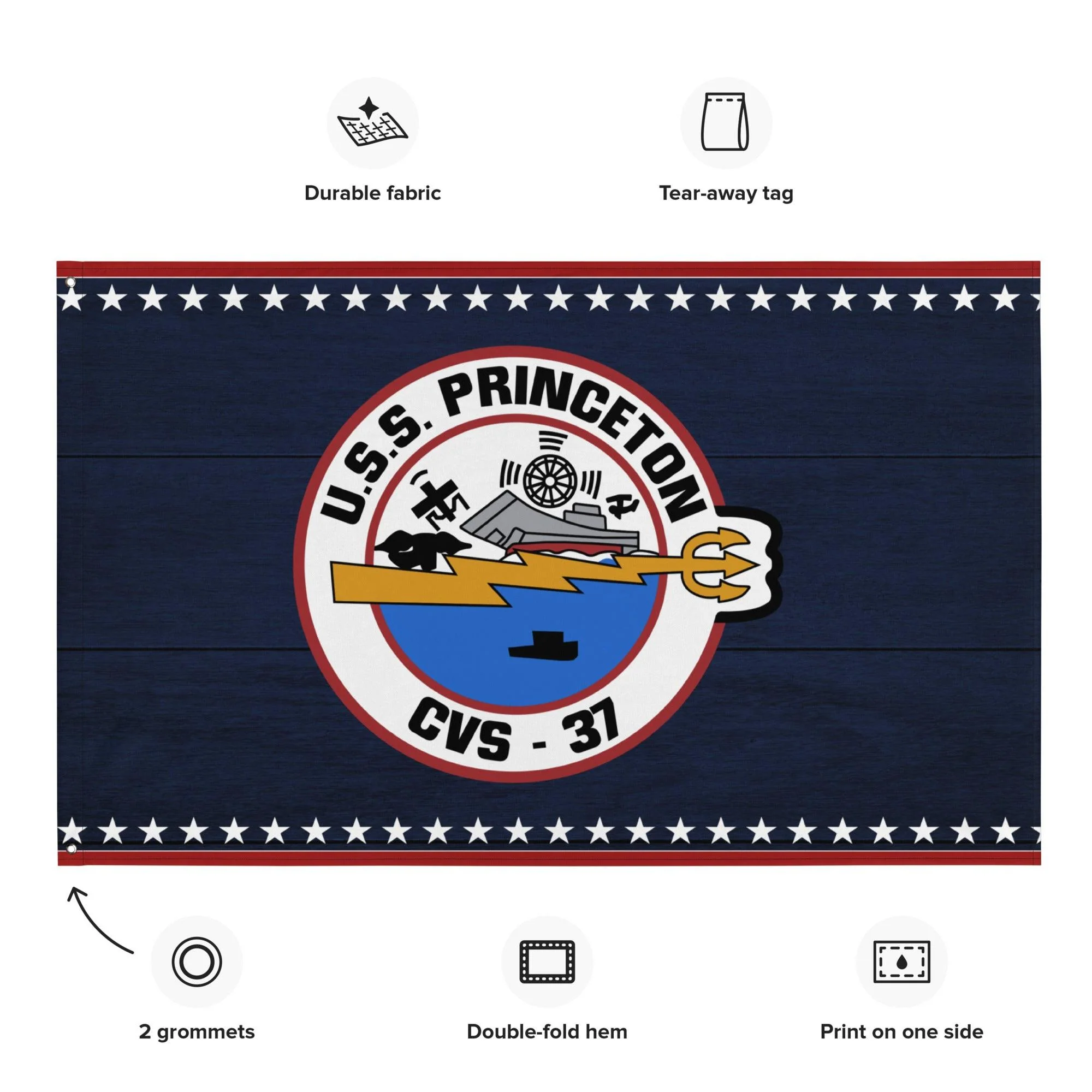Patriotic USS Princeton (CV-37) Aircraft Carrier Flag - Image 2