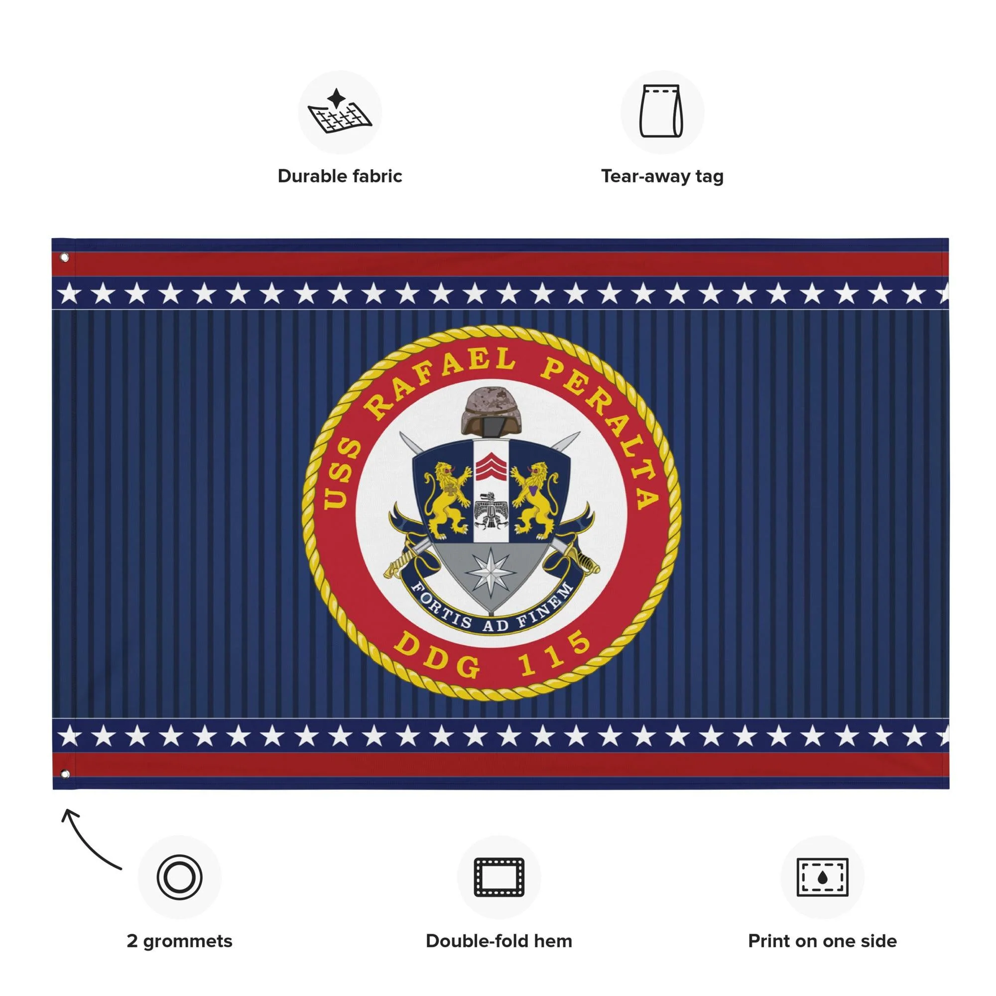Patriotic USS Rafael Peralta (DDG-115) Ship's Crest Wall Flag - Image 2