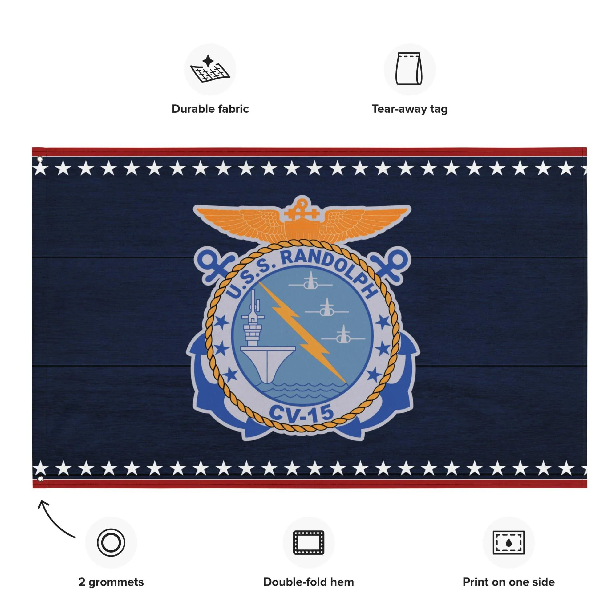 Patriotic USS Randolph (CV-15) Aircraft Carrier Flag - Image 2