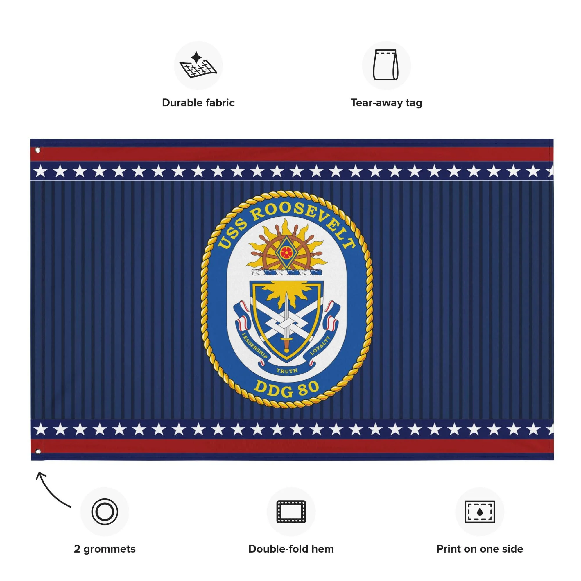Patriotic USS Roosevelt (DDG-80) Ship's Crest Wall Flag - Image 2