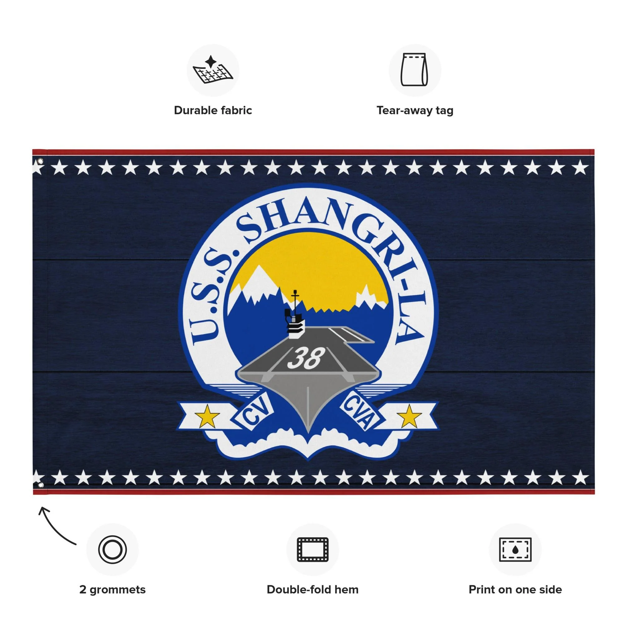 Patriotic USS Shangri-La (CV-38) Aircraft Carrier Wall Flag - Image 2