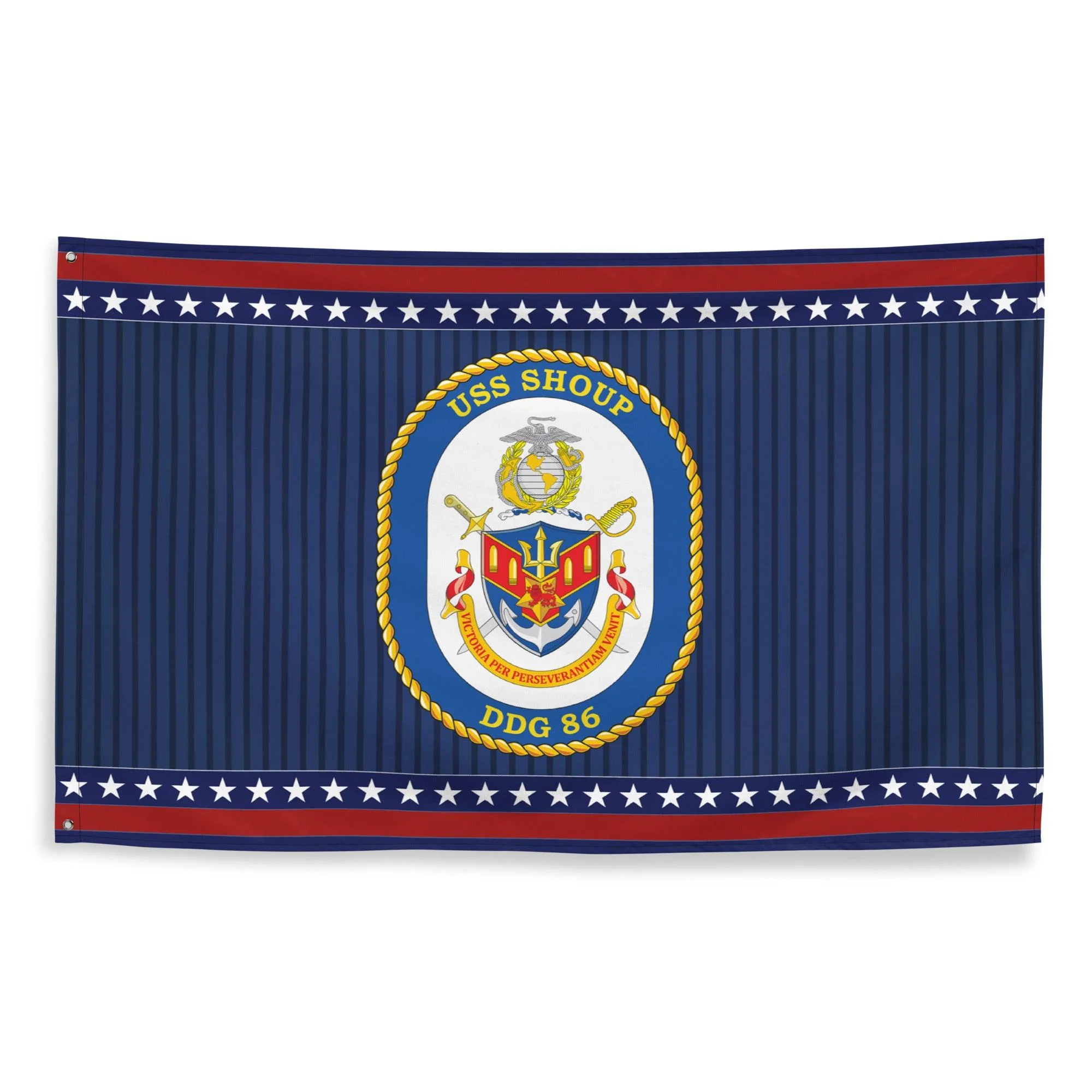 Patriotic USS Shoup (DDG-86) Ship's Crest Wall Flag - Image 4