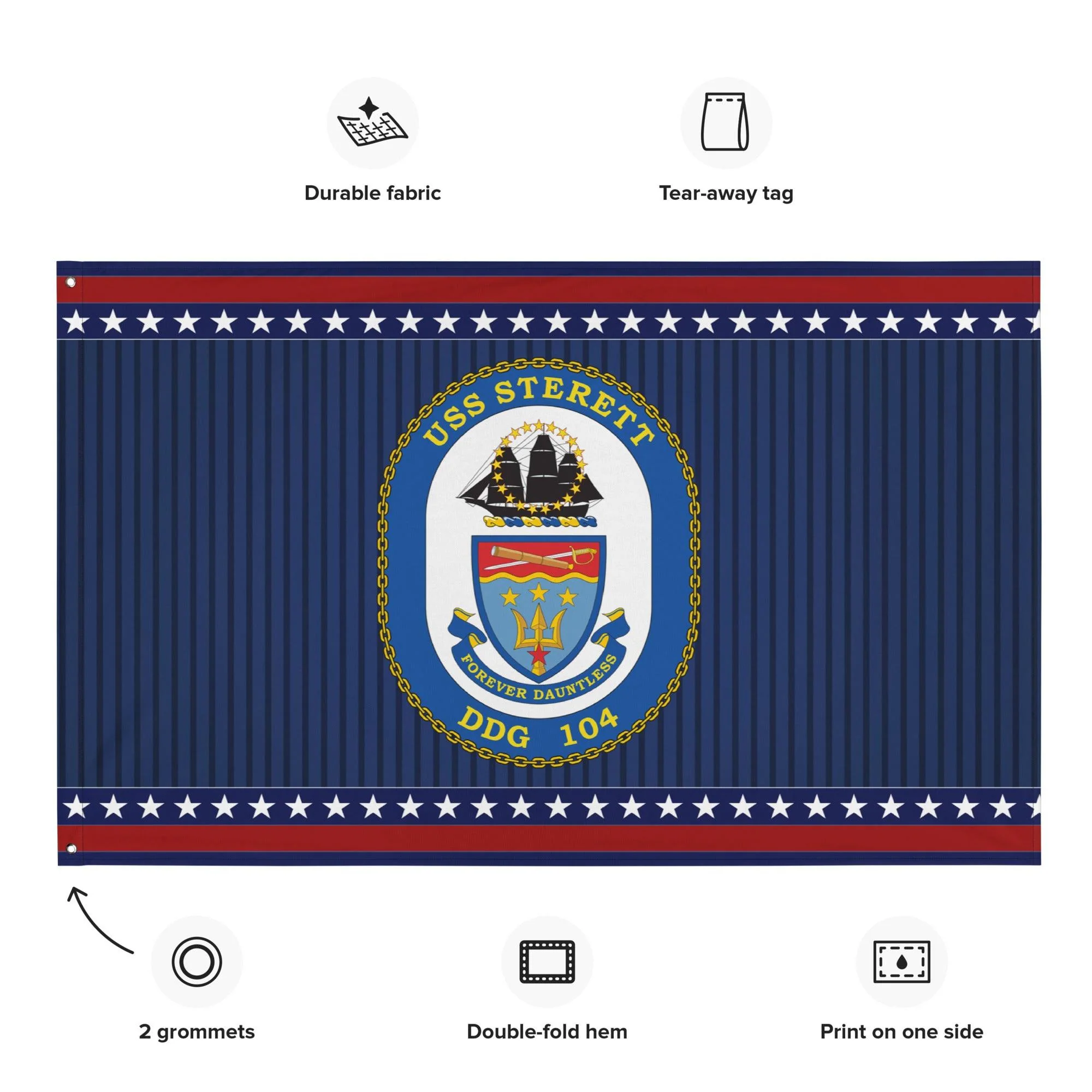 Patriotic USS Sterett (DDG-104) Ship's Crest Wall Flag - Image 2