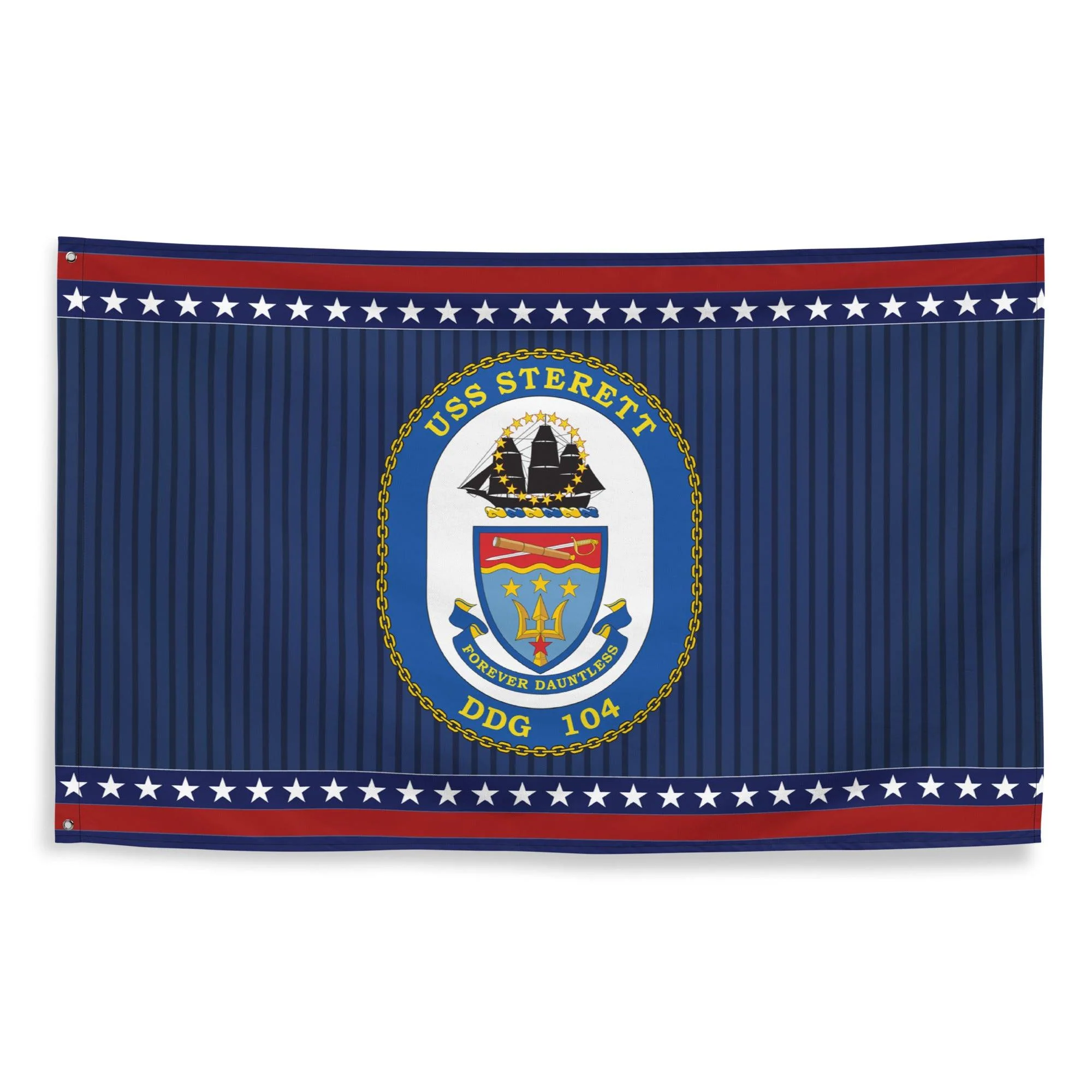Patriotic USS Sterett (DDG-104) Ship's Crest Wall Flag - Image 4