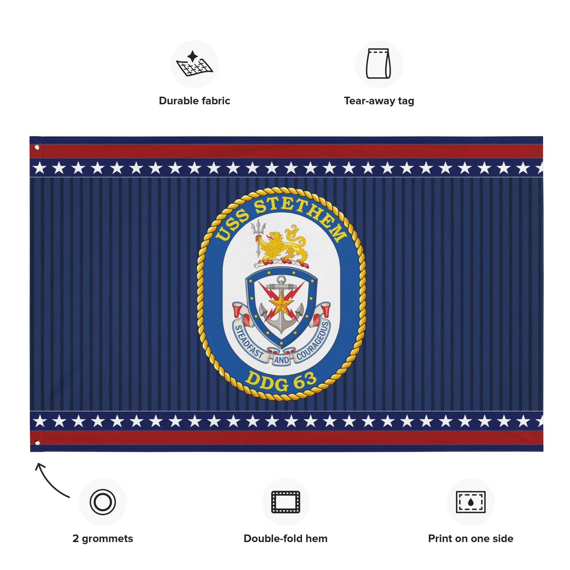 Patriotic USS Stethem (DDG-63) Ship's Crest Wall Flag - Image 2