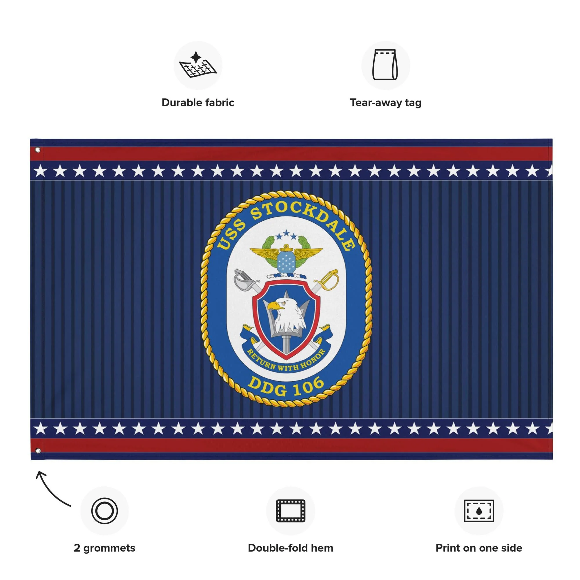 Patriotic USS Stockdale (DDG-106) Ship's Crest Wall Flag - Image 2
