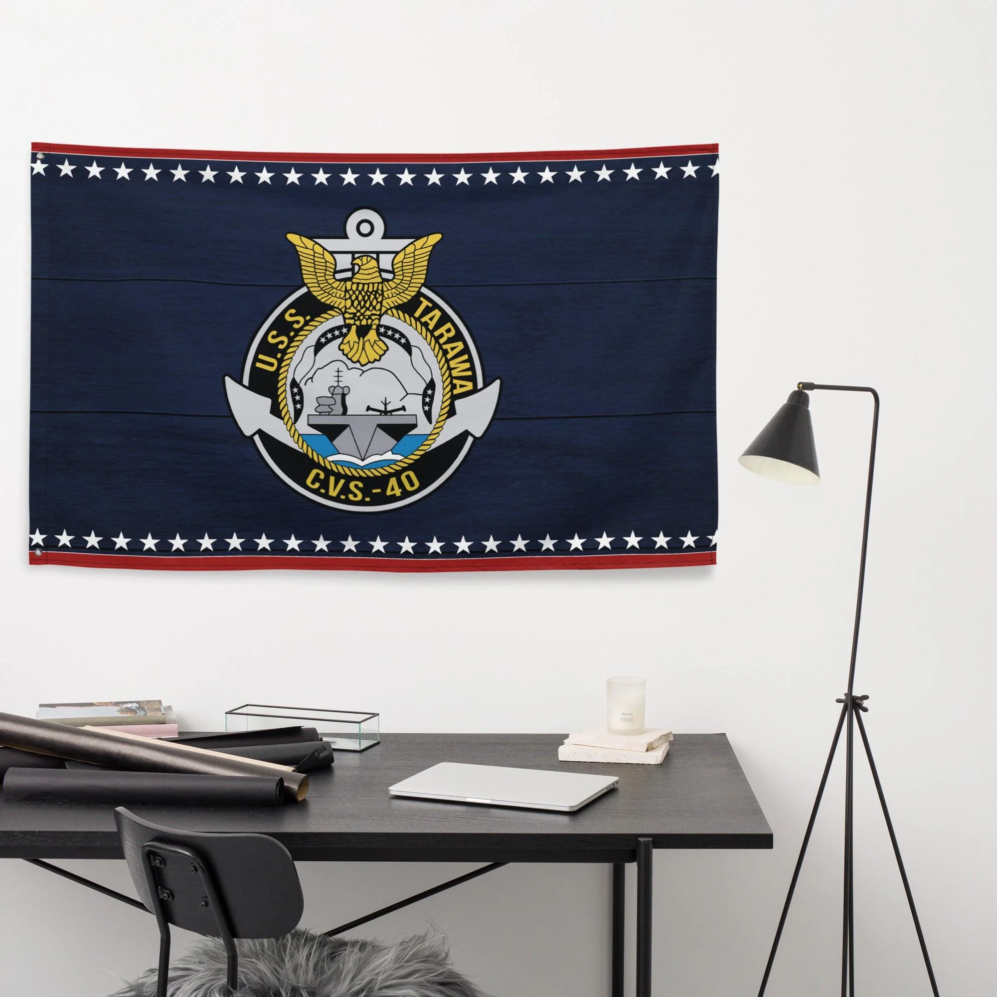 Patriotic USS Tarawa (CVS-40) Aircraft Carrier Wall Flag - Image 3