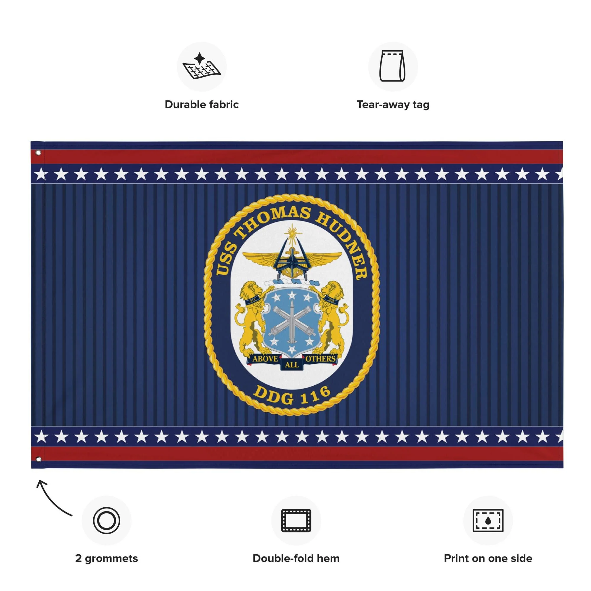 Patriotic USS Thomas Hudner (DDG-116) Ship's Crest Wall Flag - Image 2