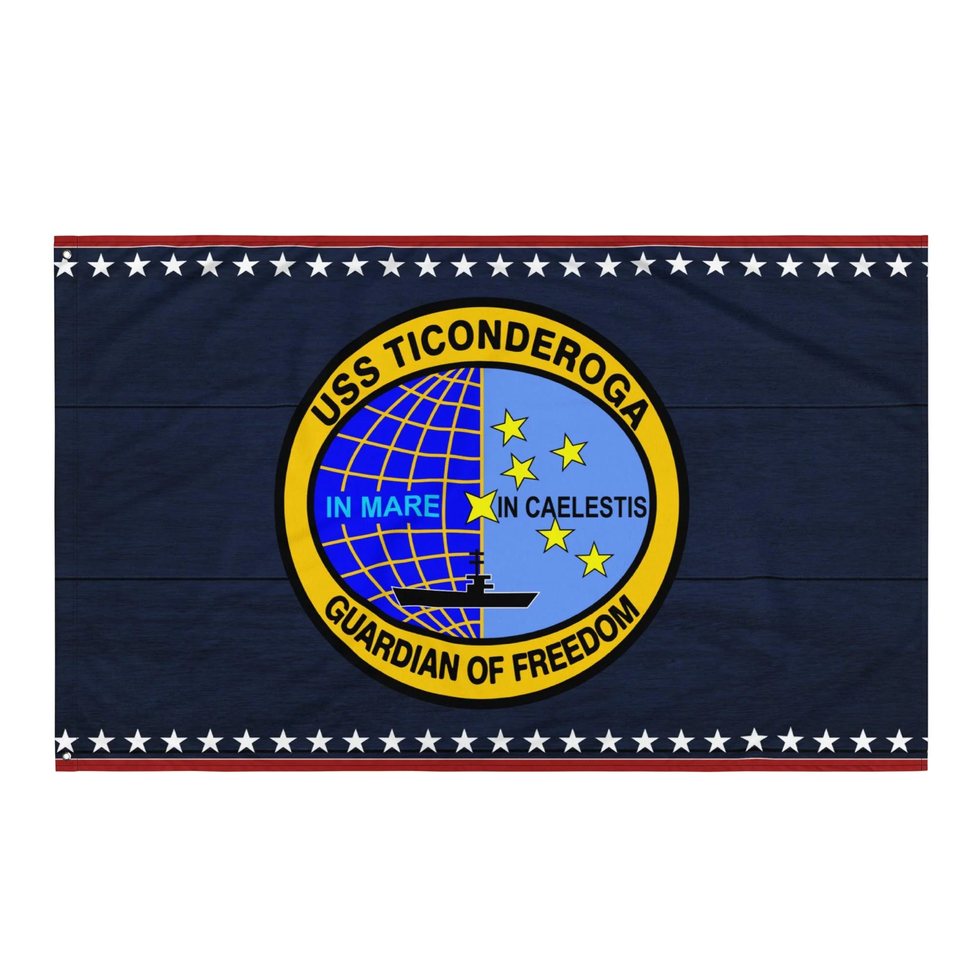 Patriotic USS Ticonderoga (CV-14) Aircraft Carrier Wall Flag