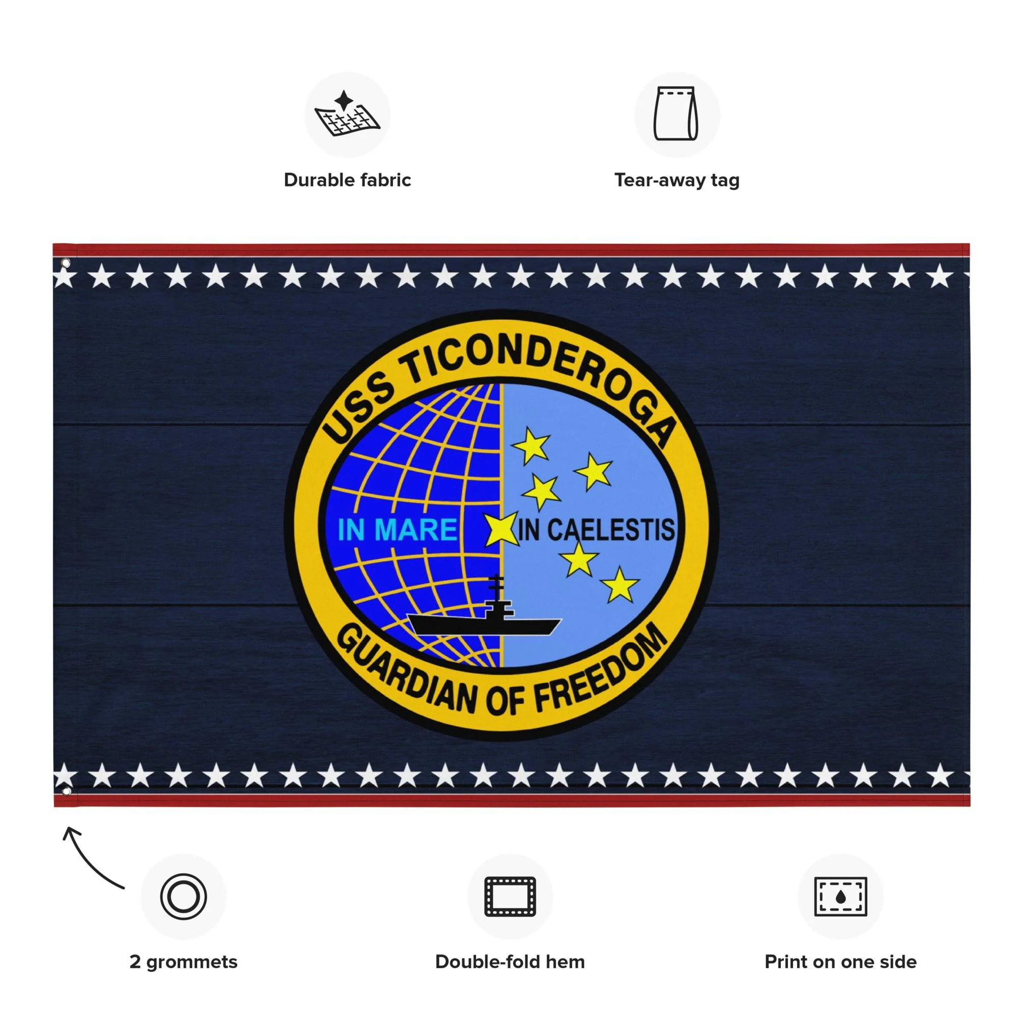 Patriotic USS Ticonderoga (CV-14) Aircraft Carrier Wall Flag - Image 2