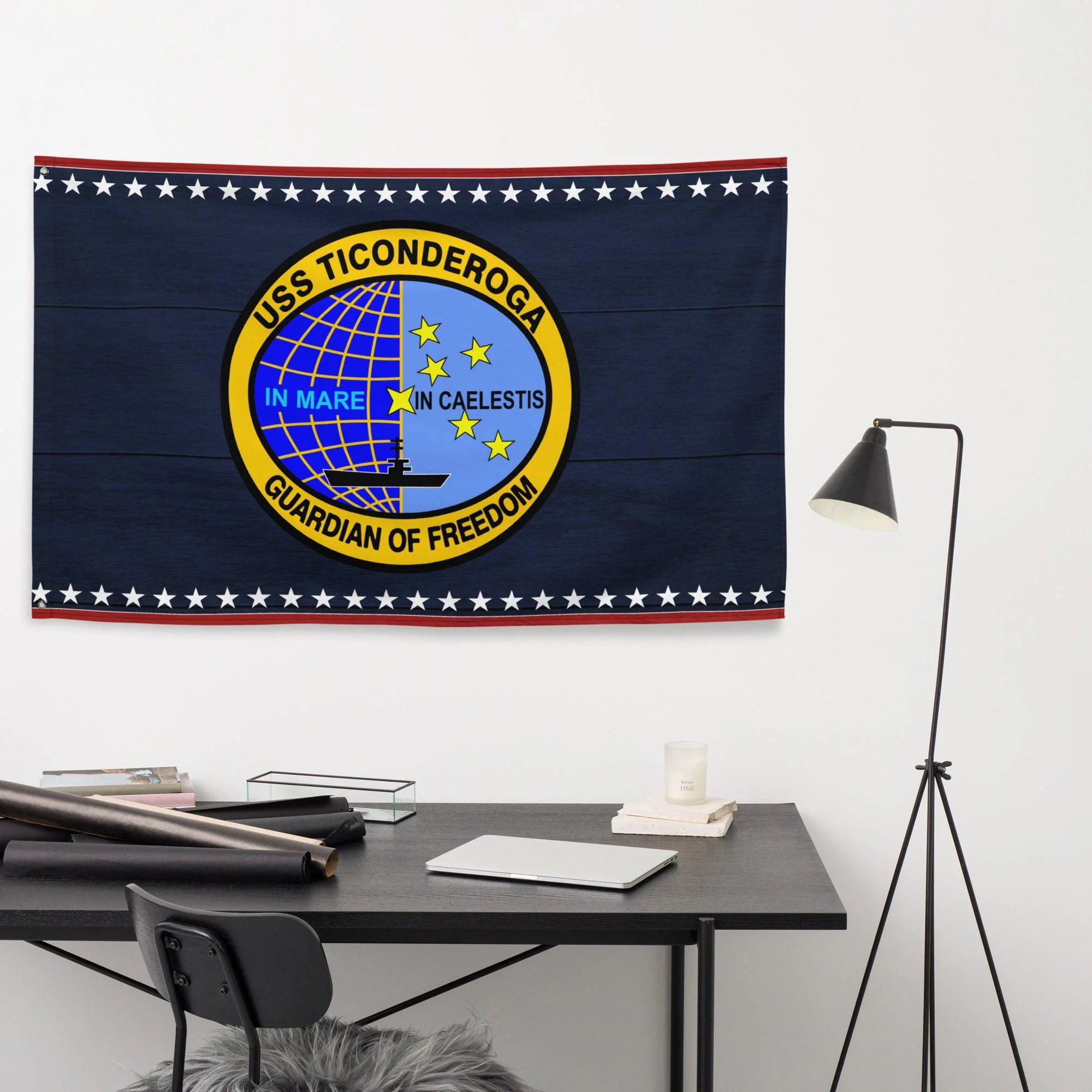 Patriotic USS Ticonderoga (CV-14) Aircraft Carrier Wall Flag - Image 3