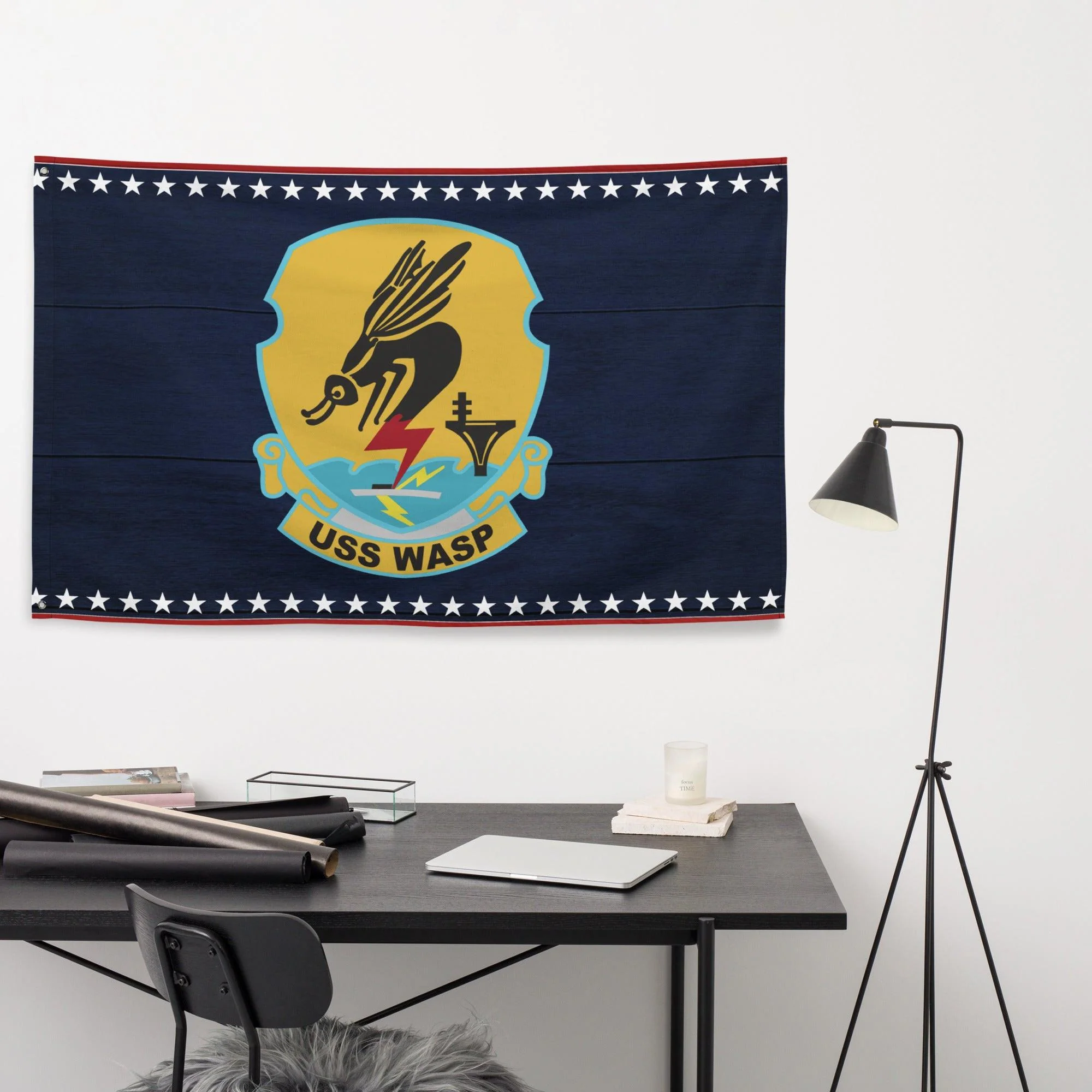 Patriotic USS Wasp (CV-18) Aircraft Carrier Wall Flag - Image 3